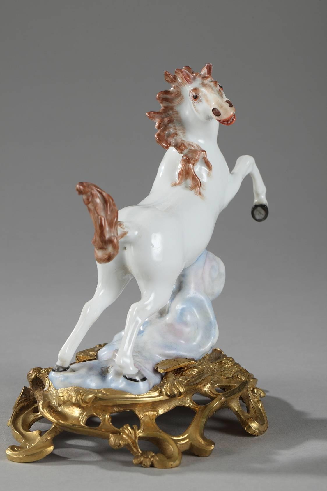 Ormolu-Mounted Porcelain Horses by Samson Manufactory For Sale 3