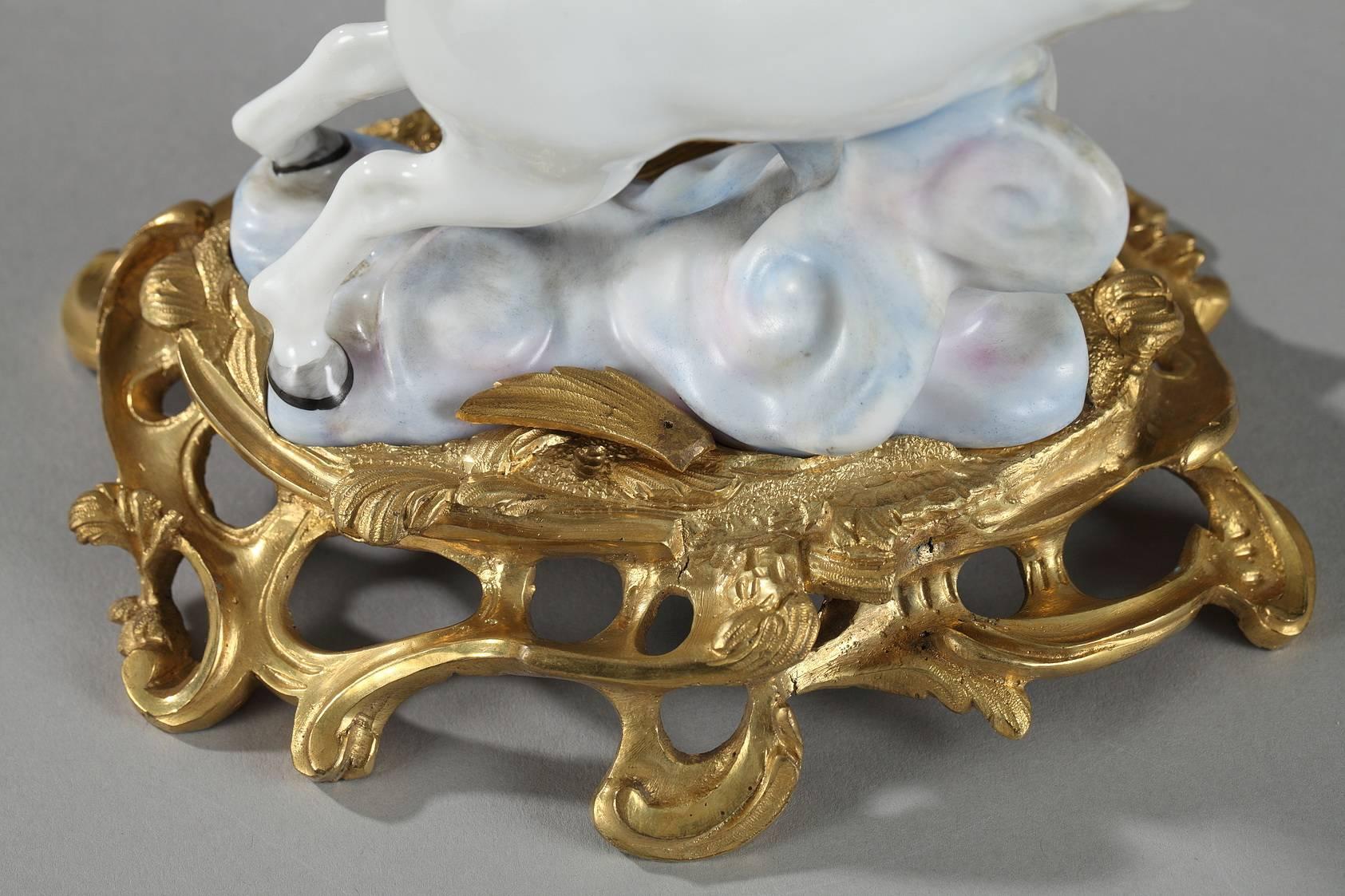 Ormolu-Mounted Porcelain Horses by Samson Manufactory For Sale 6