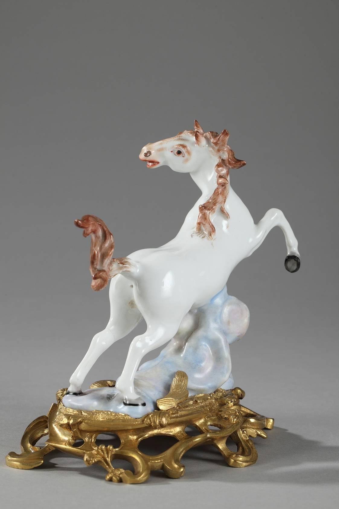 Louis XV Ormolu-Mounted Porcelain Horses by Samson Manufactory For Sale