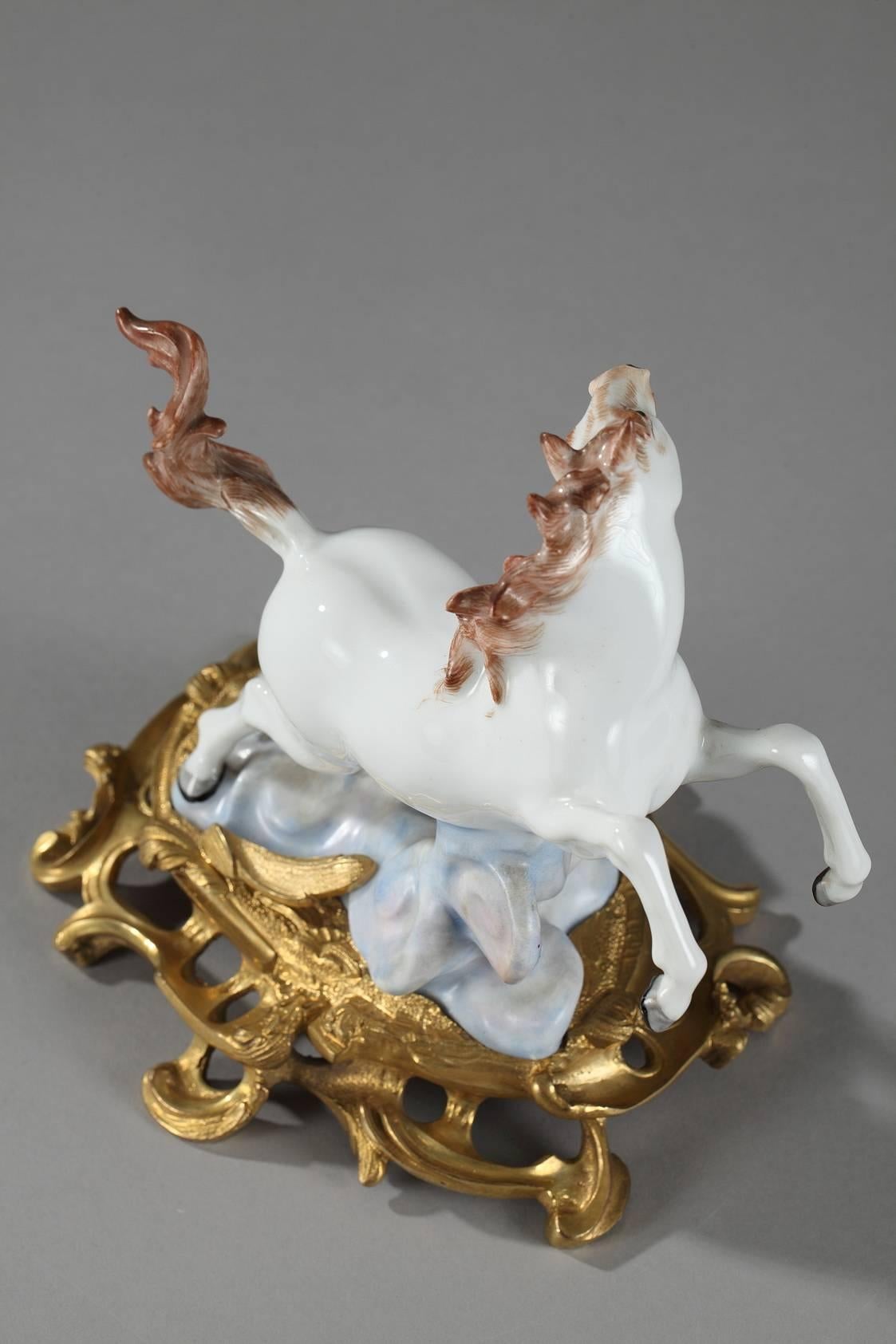 French Ormolu-Mounted Porcelain Horses by Samson Manufactory For Sale