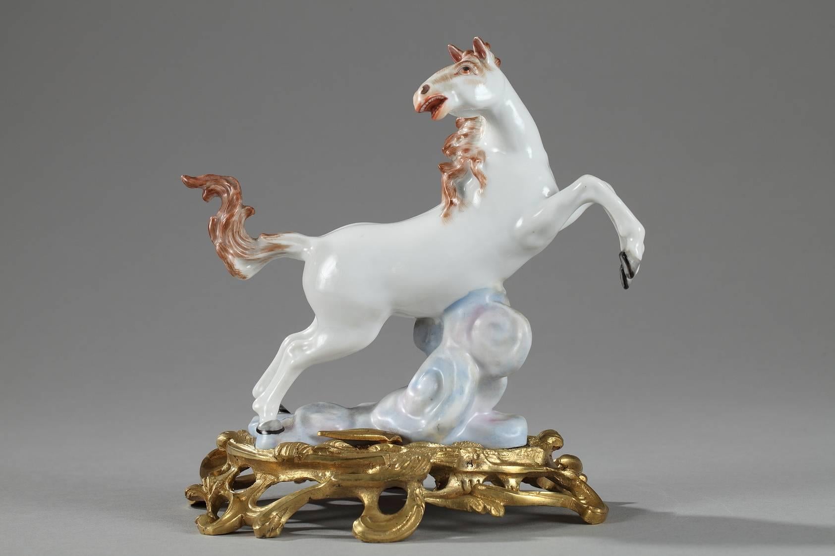 Ormolu-Mounted Porcelain Horses by Samson Manufactory For Sale 1