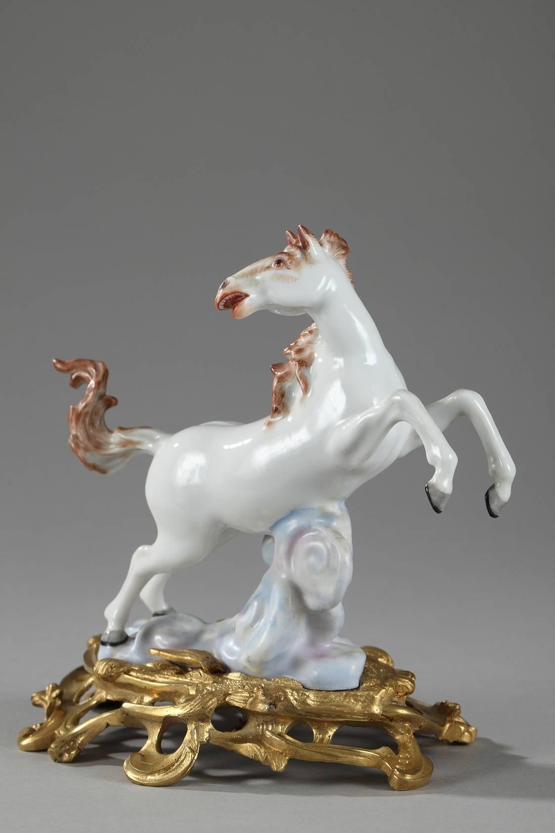 Ormolu-Mounted Porcelain Horses by Samson Manufactory For Sale 2