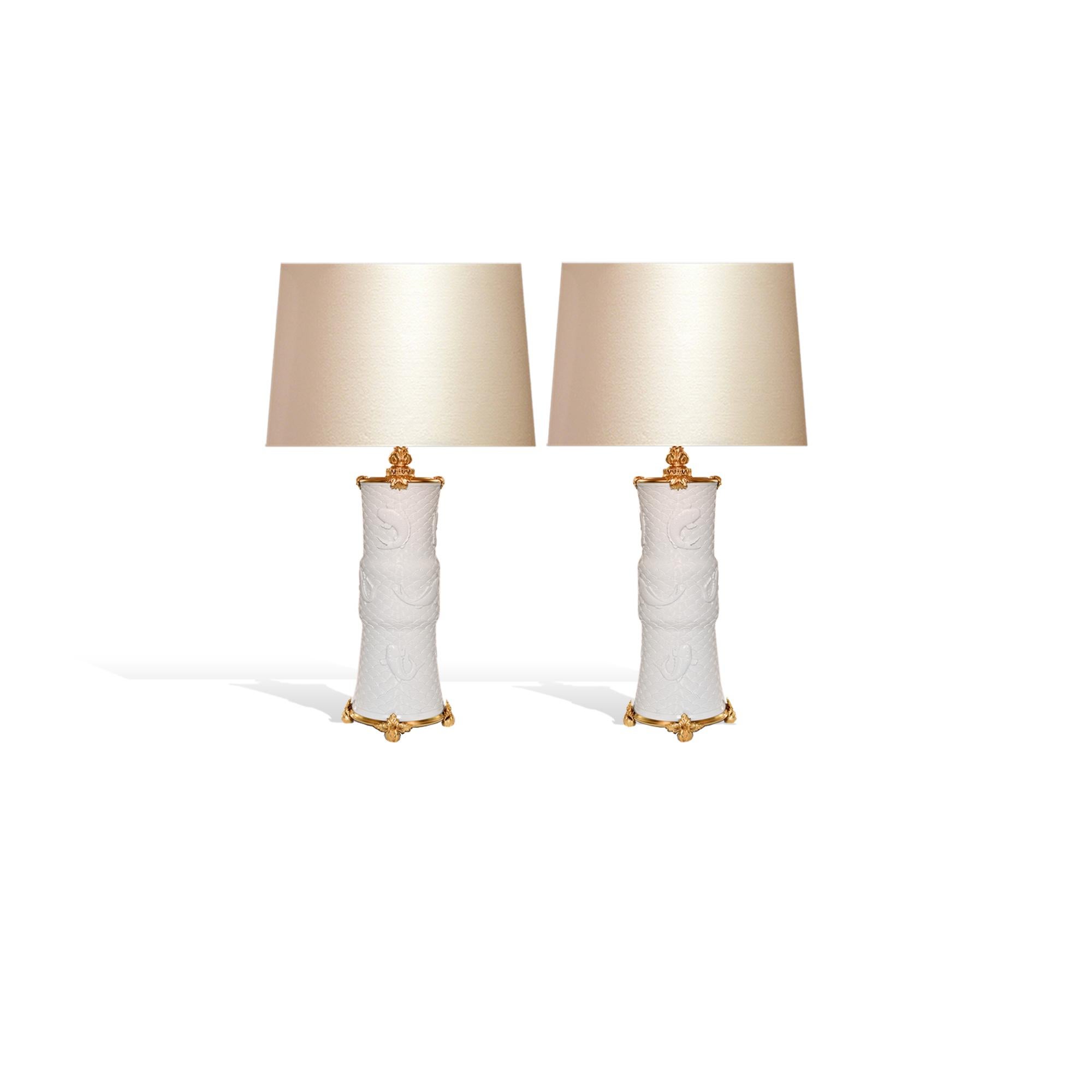Ormolu-Mounted Porcelain Lamps In Excellent Condition For Sale In New York, NY