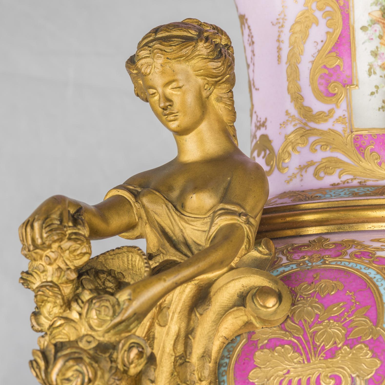 Ormolu-Mounted Sèvres-Style Pink-Ground Vase For Sale 1