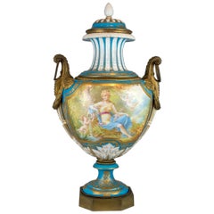 Antique Ormolu-Mounted Sèvres Style Turquoise-Ground Vase and Cover