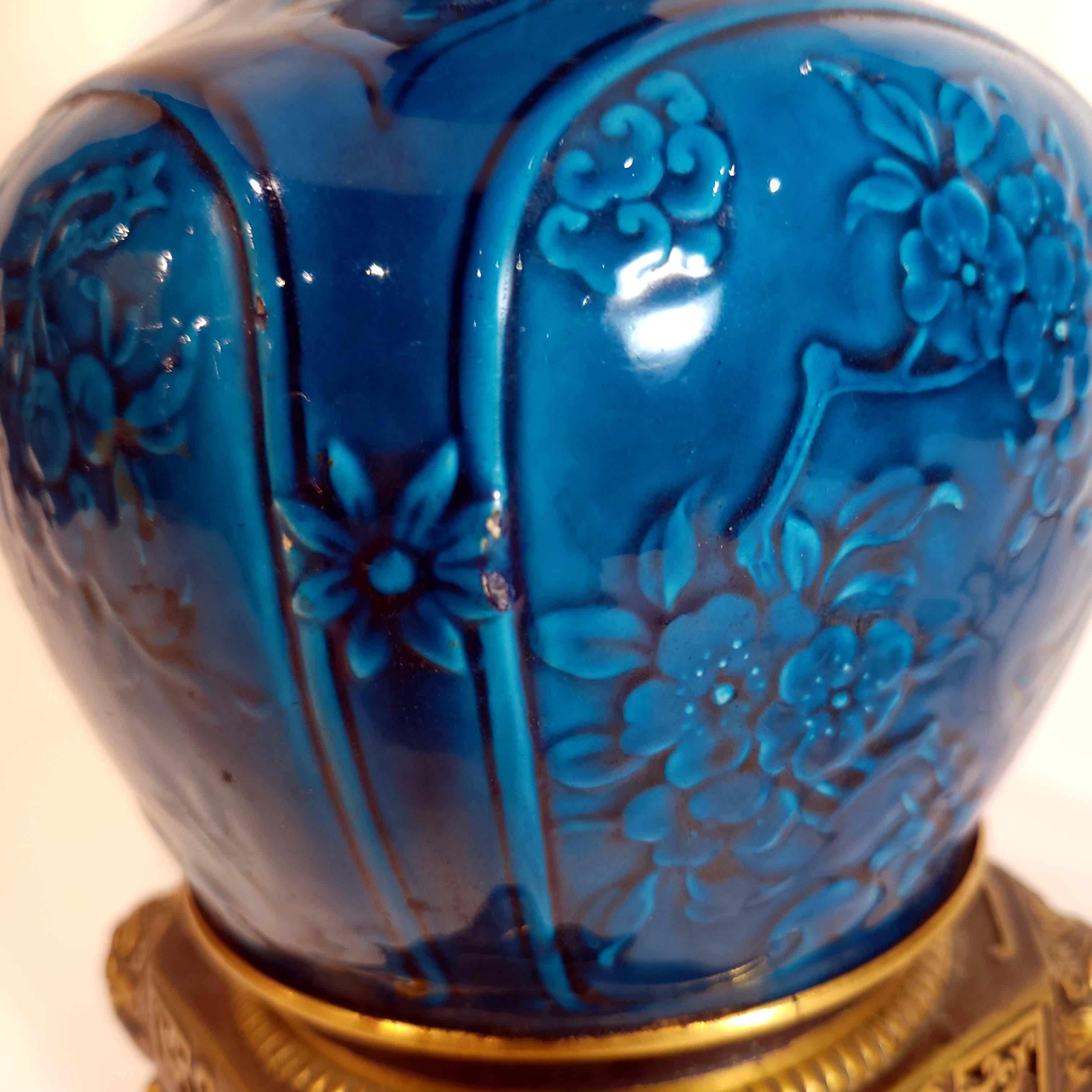 Ormolu Mounted  THEODORE DECK 'PERSIAN BLUE' Vase Mounted as Lamp 4
