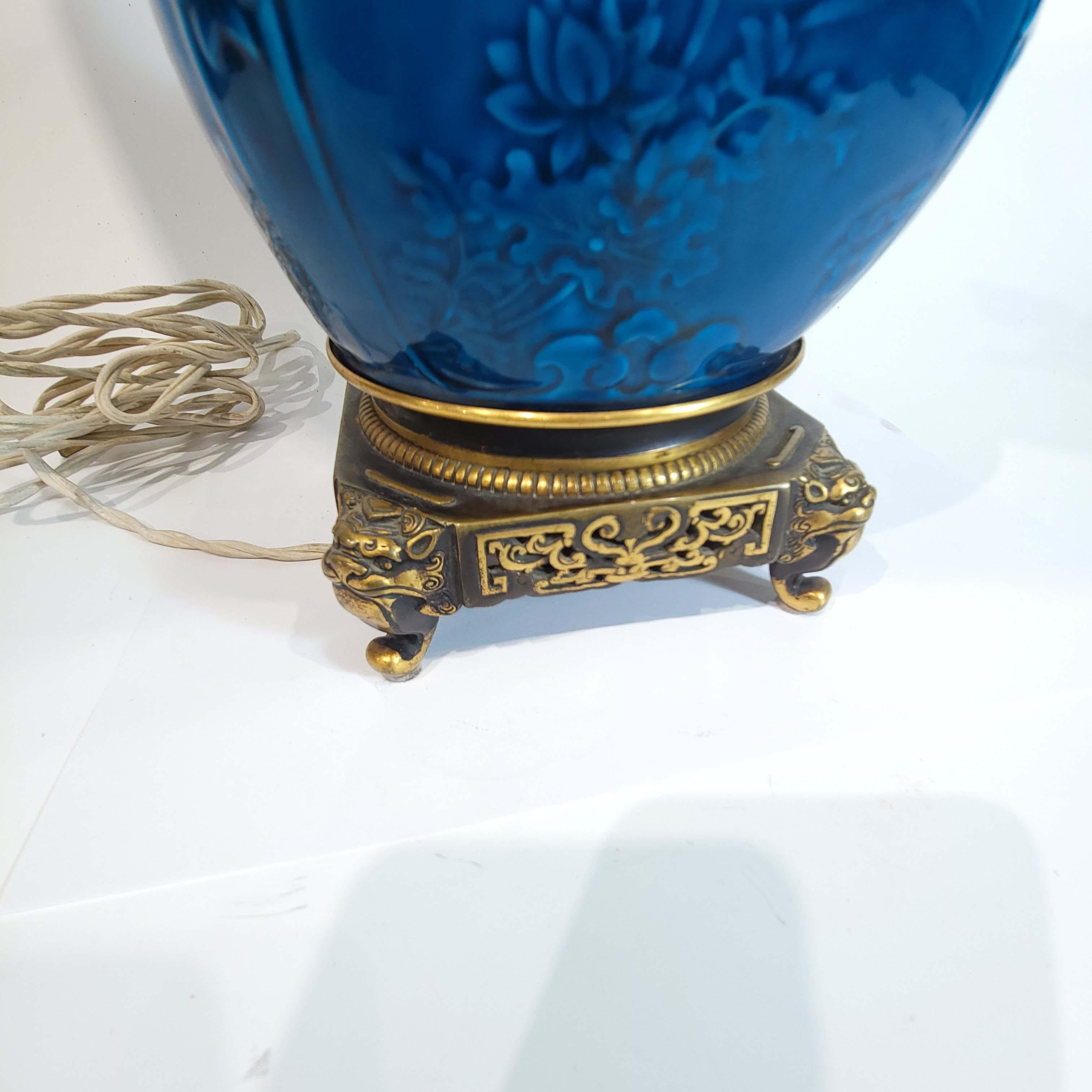 French Ormolu Mounted  THEODORE DECK 'PERSIAN BLUE' Vase Mounted as Lamp