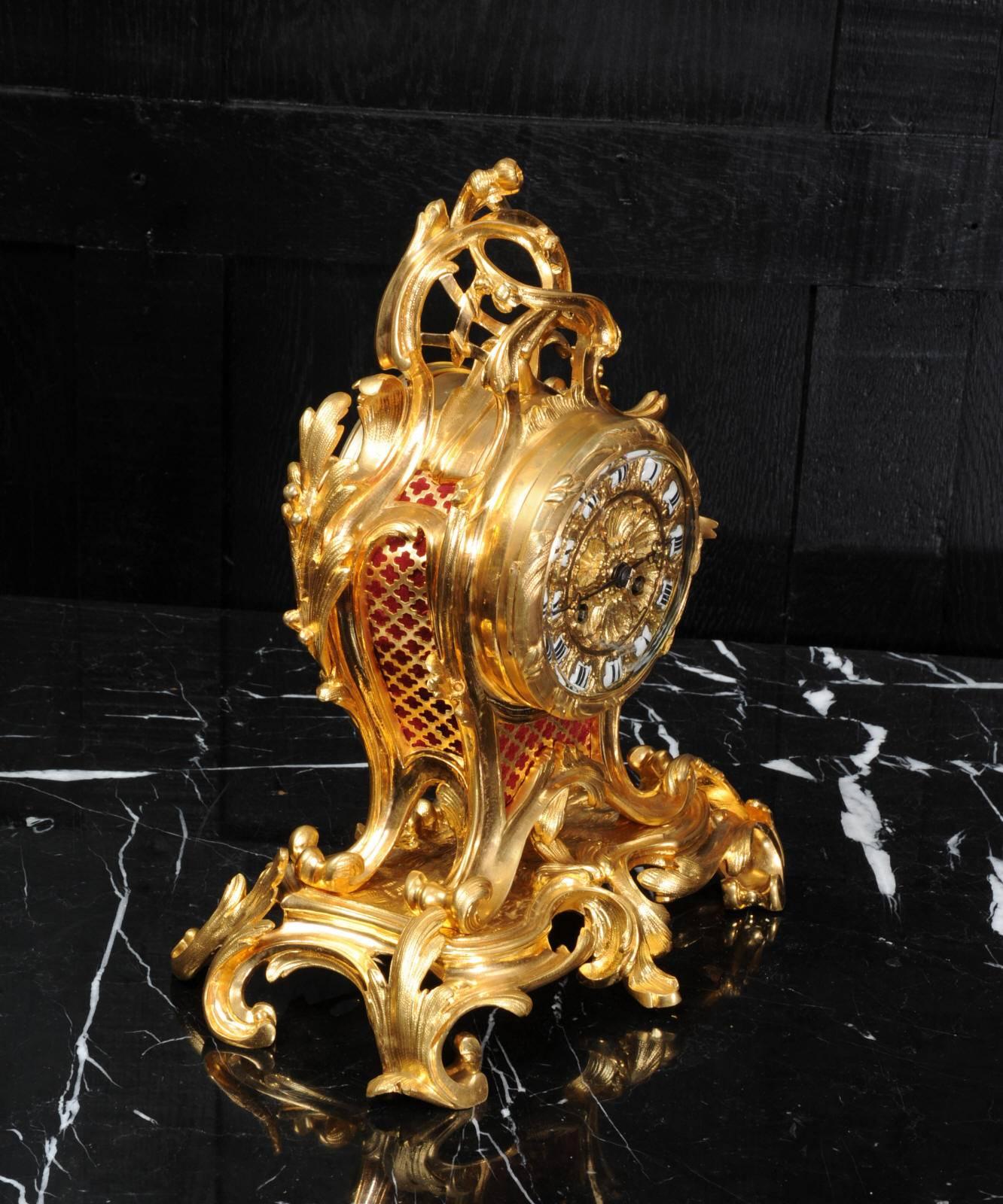French Ormolu Rococo Table Clock by Charpentier Paris