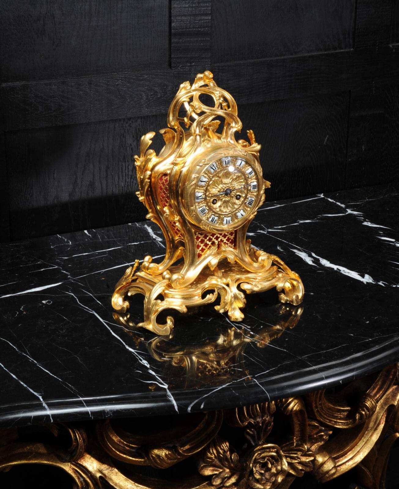 Ormolu Rococo Table Clock by Charpentier Paris In Excellent Condition In Belper, Derbyshire