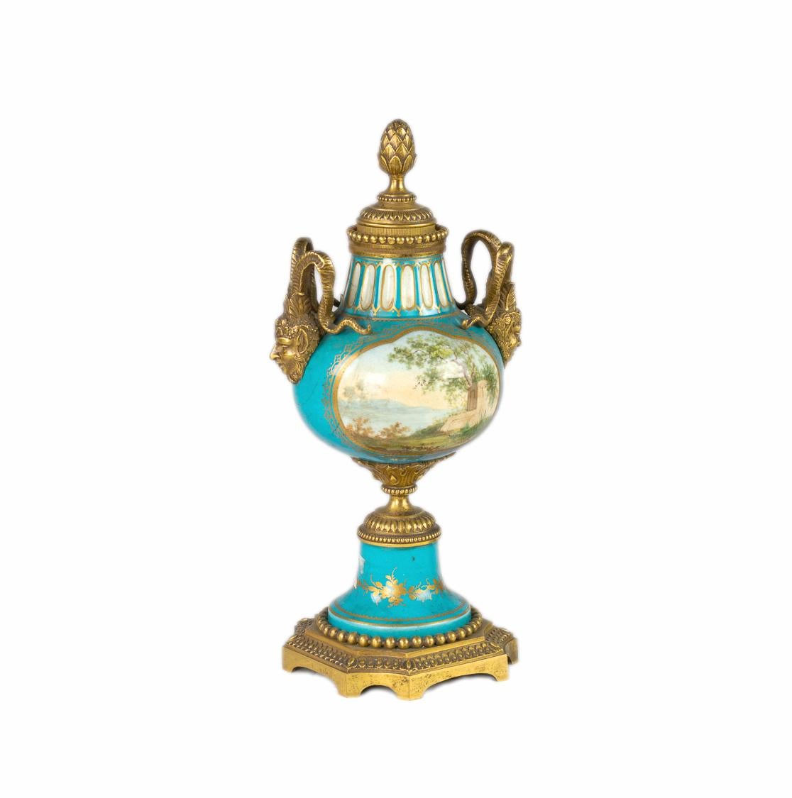 A very rare Ormolu Sèvres Porcelain Gilt Bronze Candlesticks Candelabra with a hand painted scene by François Boucher.

‘P . F . Boucher’ original mark on the side, also marked with a double L mark with V in the center and GL at the bottom. 

Dated