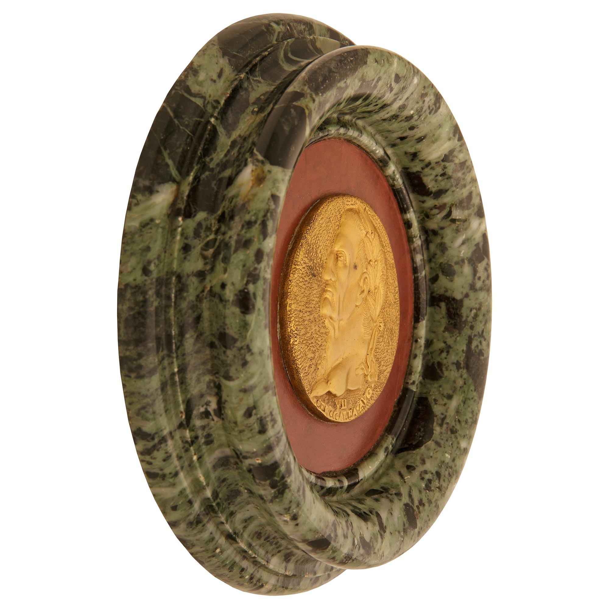 Italian Ormolu, Vert de Patricia, and Rosso Antico marble Roman Emperor plaques For Sale