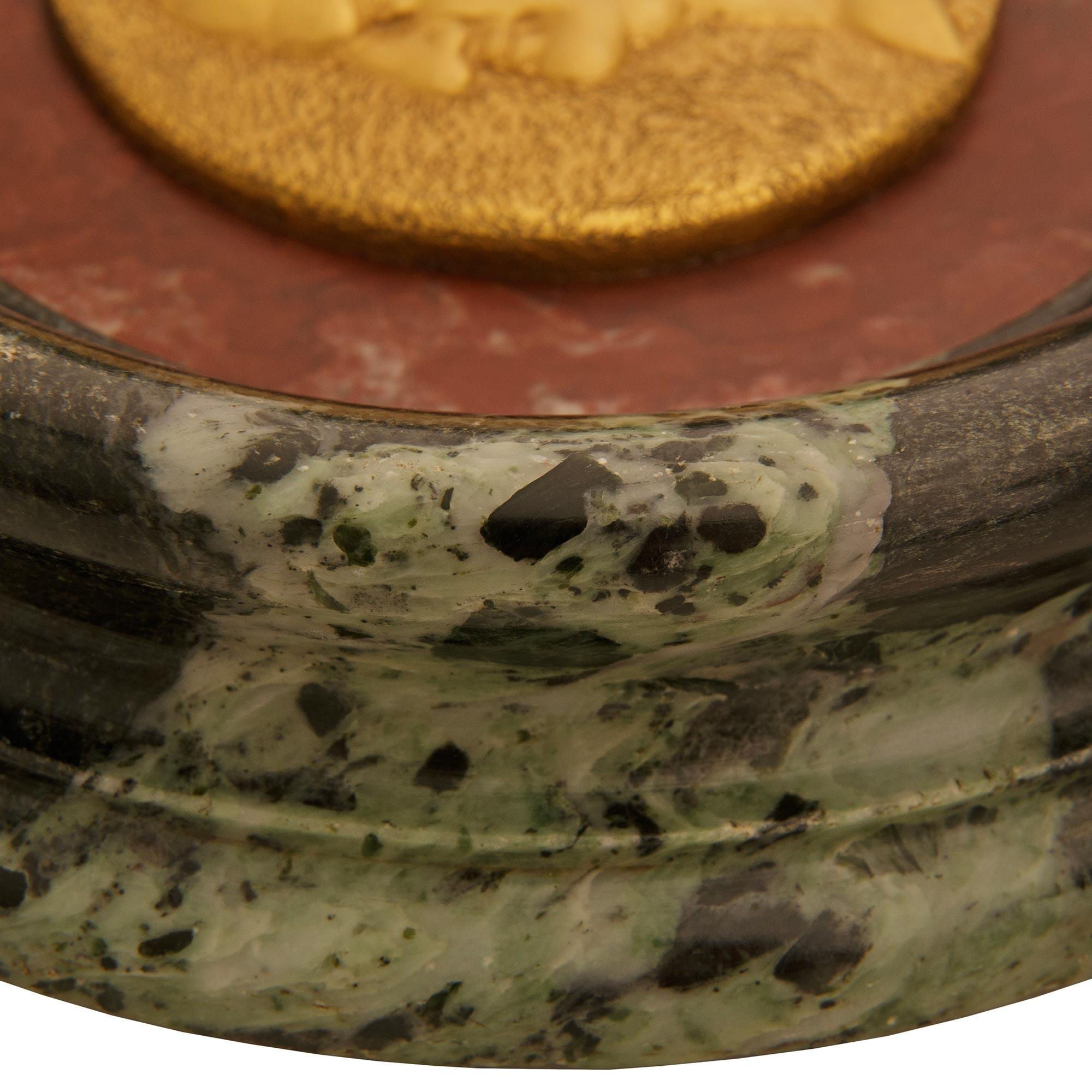 19th Century Ormolu, Vert de Patricia, and Rosso Antico marble Roman Emperor plaques For Sale