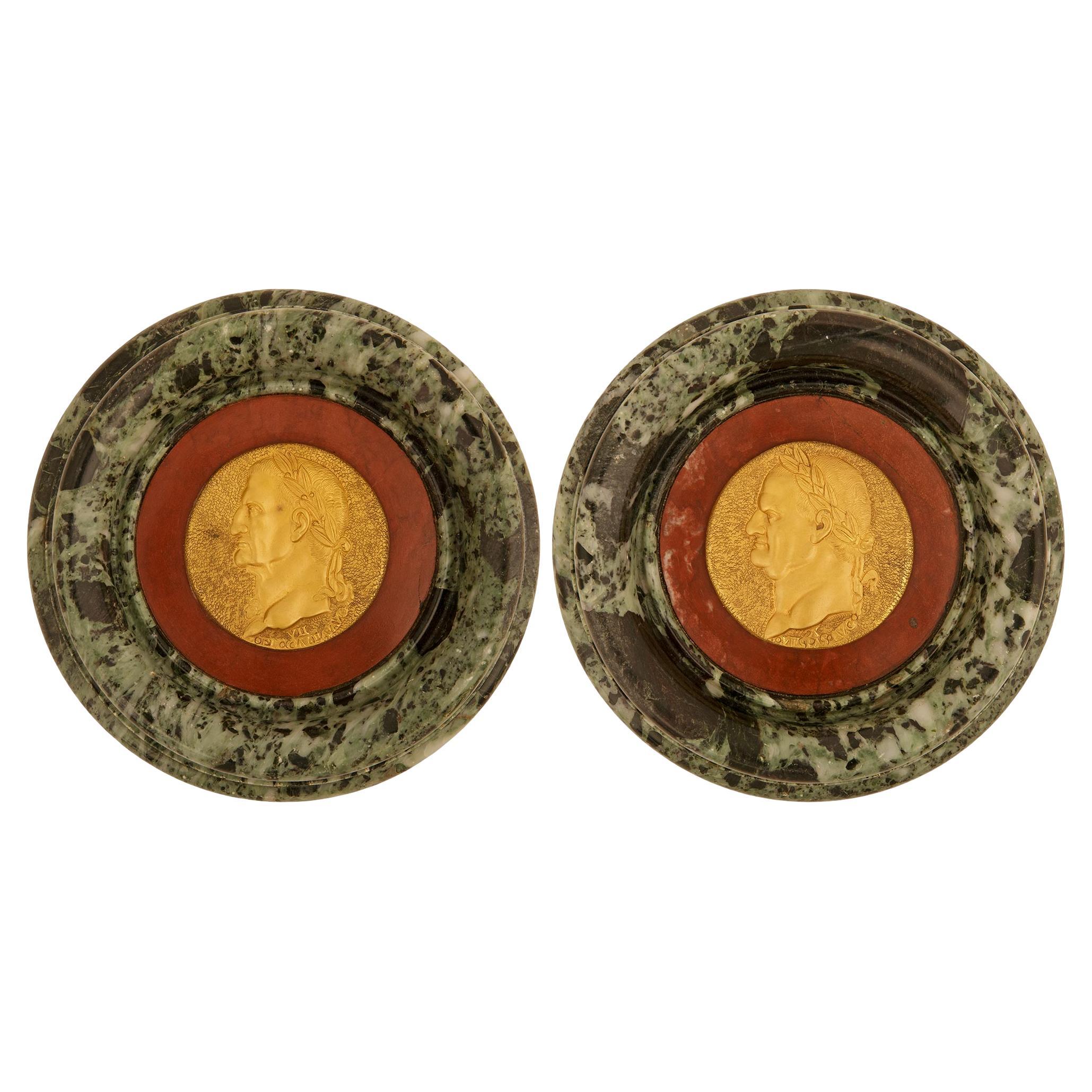 Ormolu, Vert de Patricia, and Rosso Antico marble Roman Emperor plaques For Sale