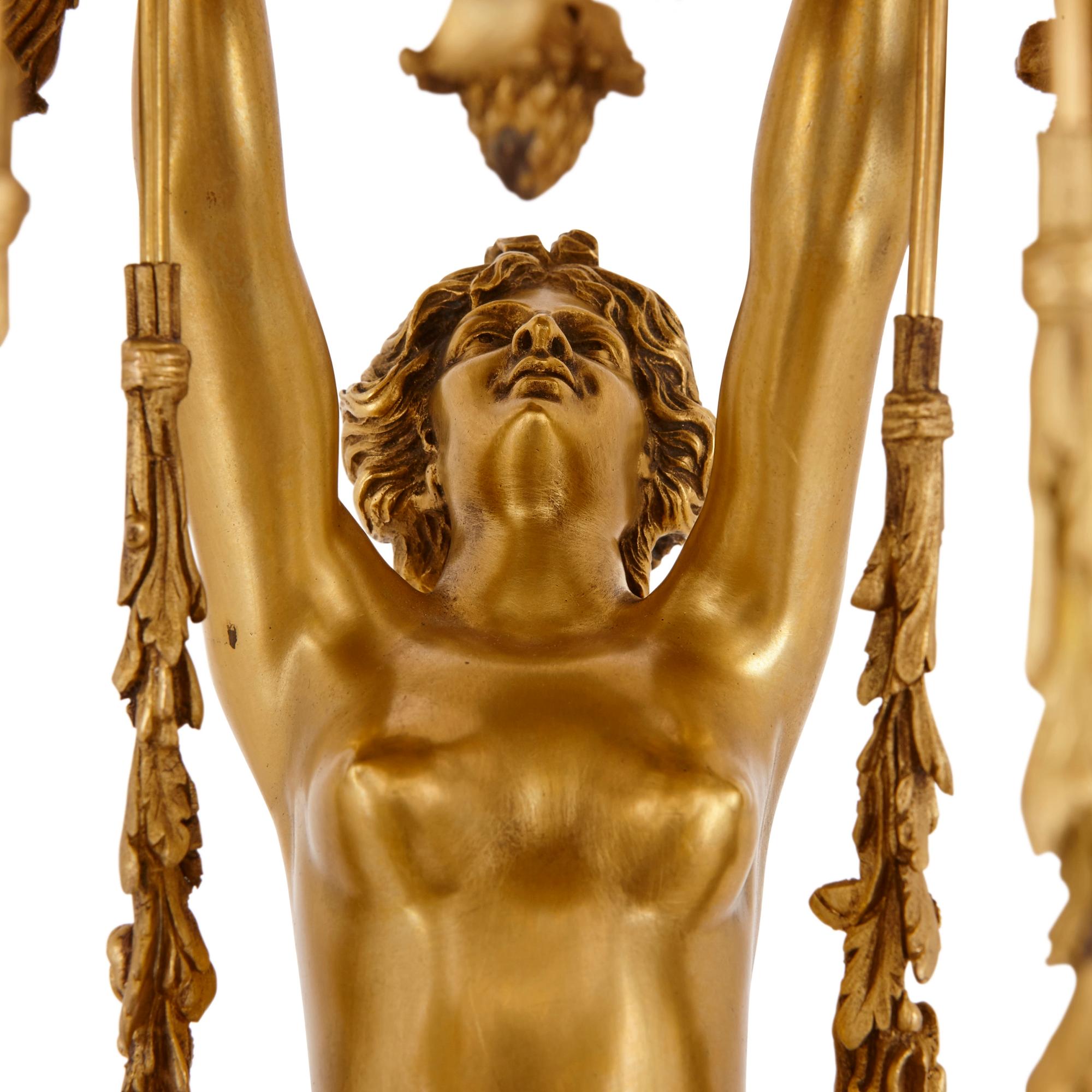 Pendule en bronze doré, marbre blanc et tôle Cercle Tournant par Lepaute Bon état - En vente à London, GB