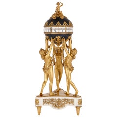 Ormolu, White Marble and Tole Cercle Tournant Mantel Clock by Lepaute