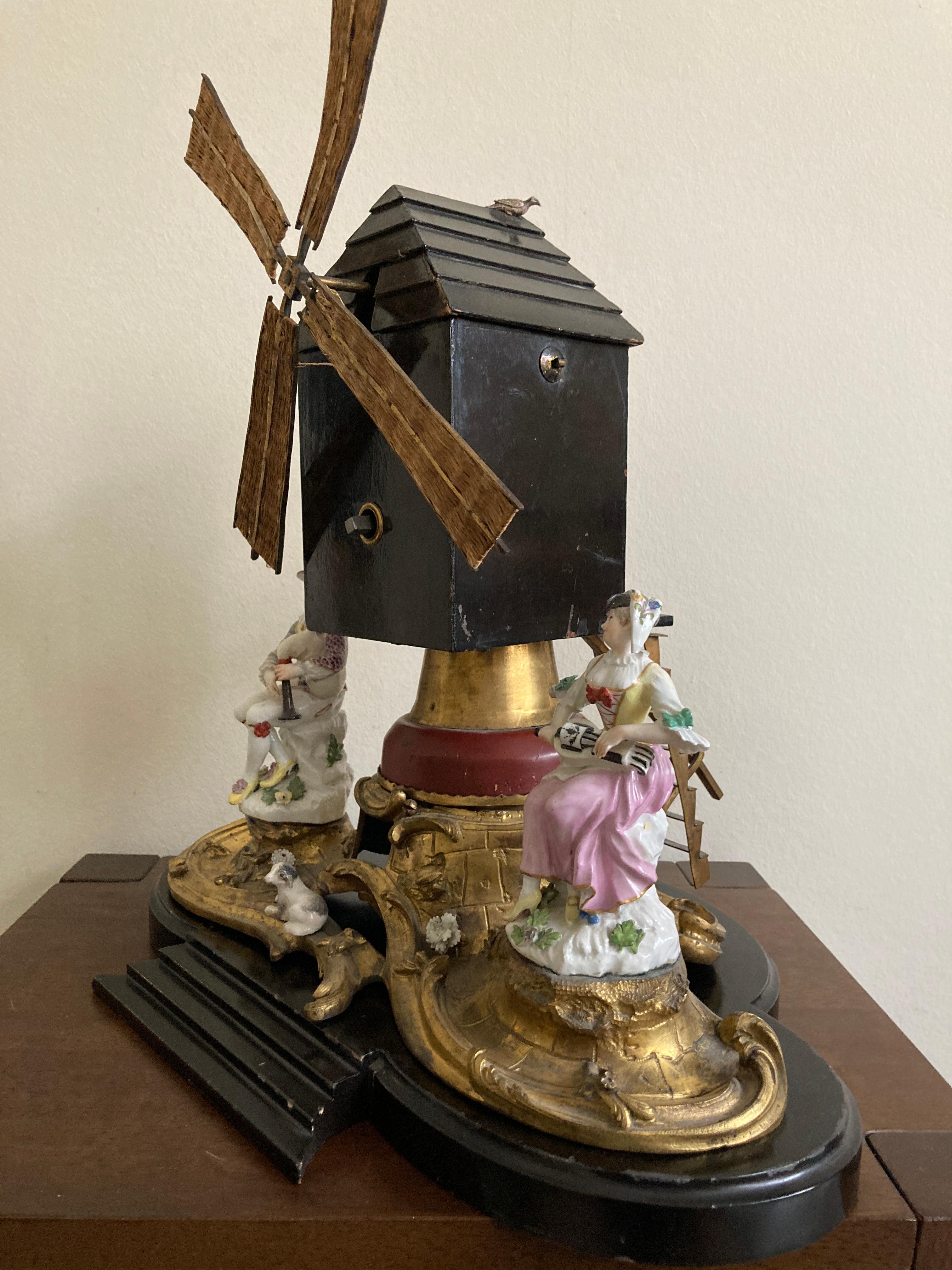 Ormolu Windmill with Meissen Harlequin and Columbine For Sale 2