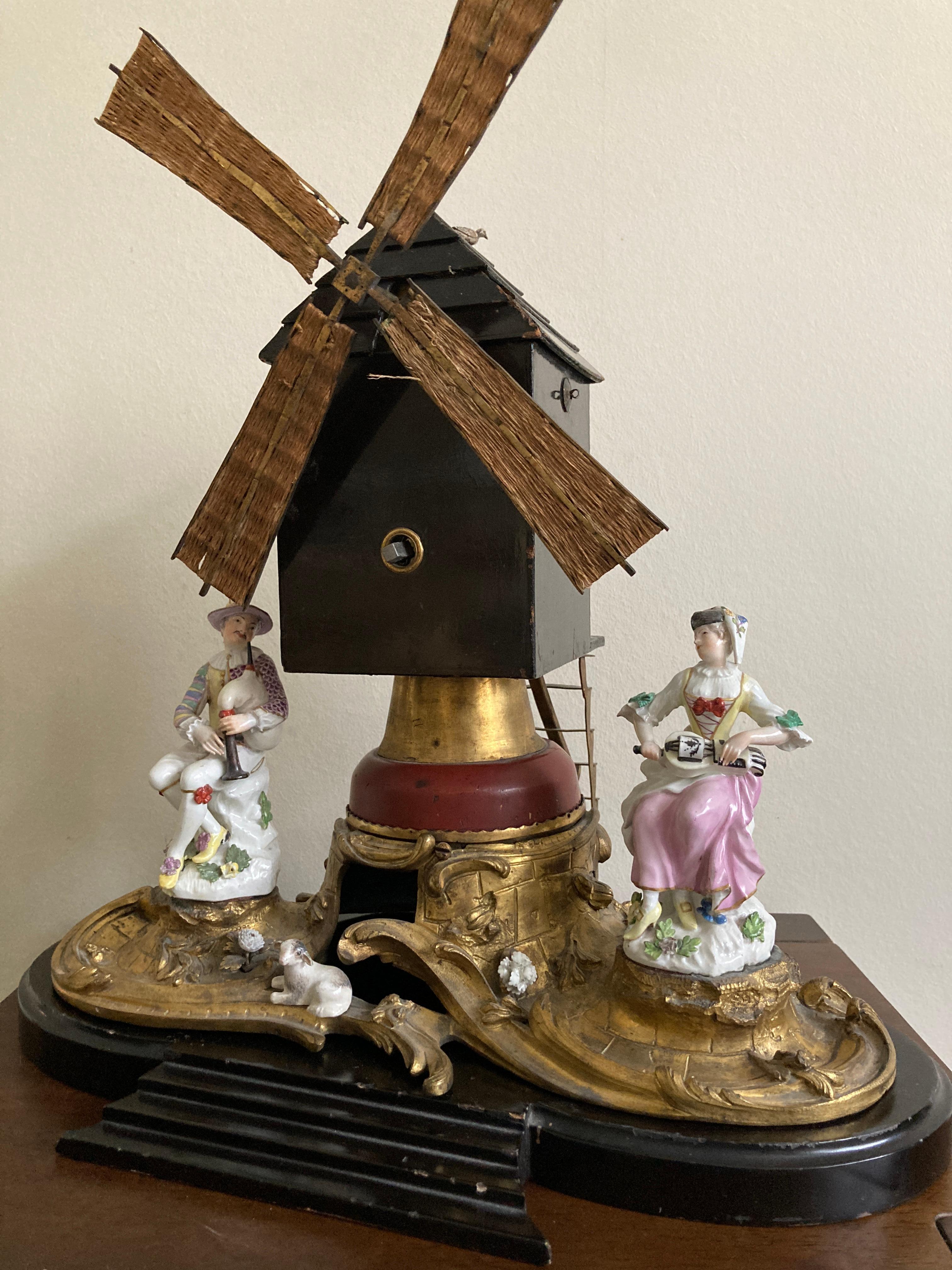 Ormolu Windmill with Meissen Harlequin and Columbine For Sale 3