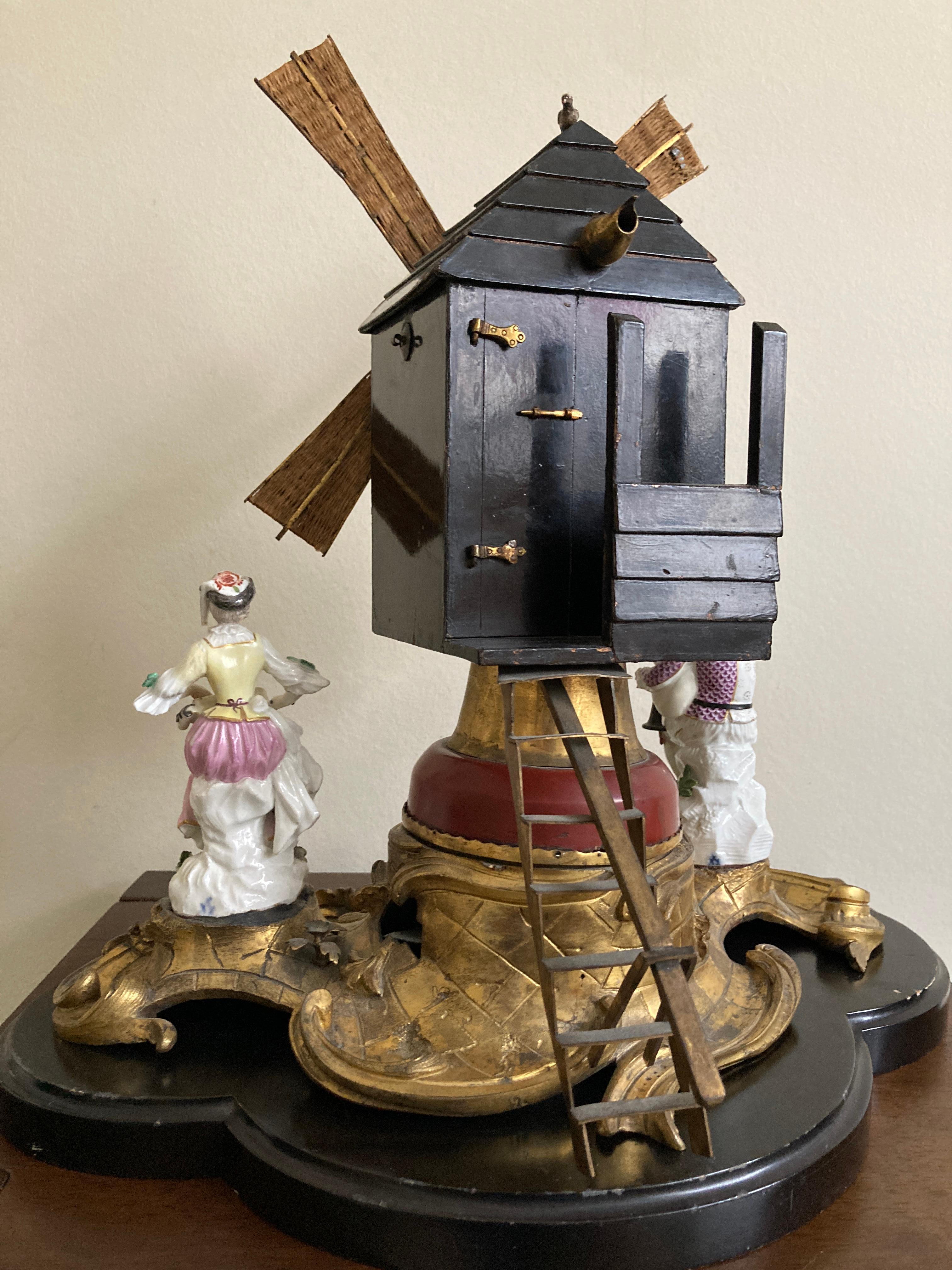 18th Century Ormolu Windmill with Meissen Harlequin and Columbine For Sale