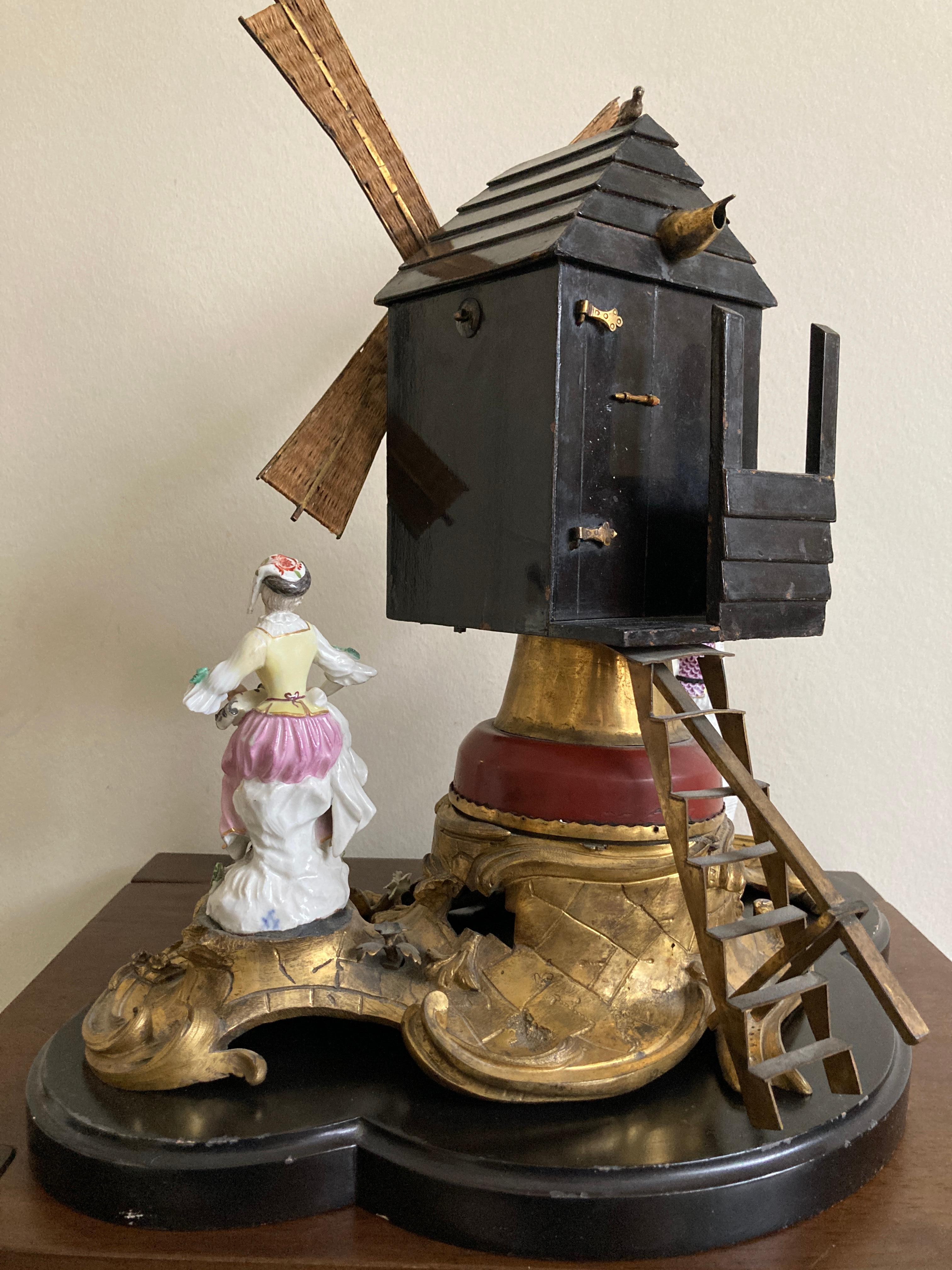 Porcelain Ormolu Windmill with Meissen Harlequin and Columbine For Sale