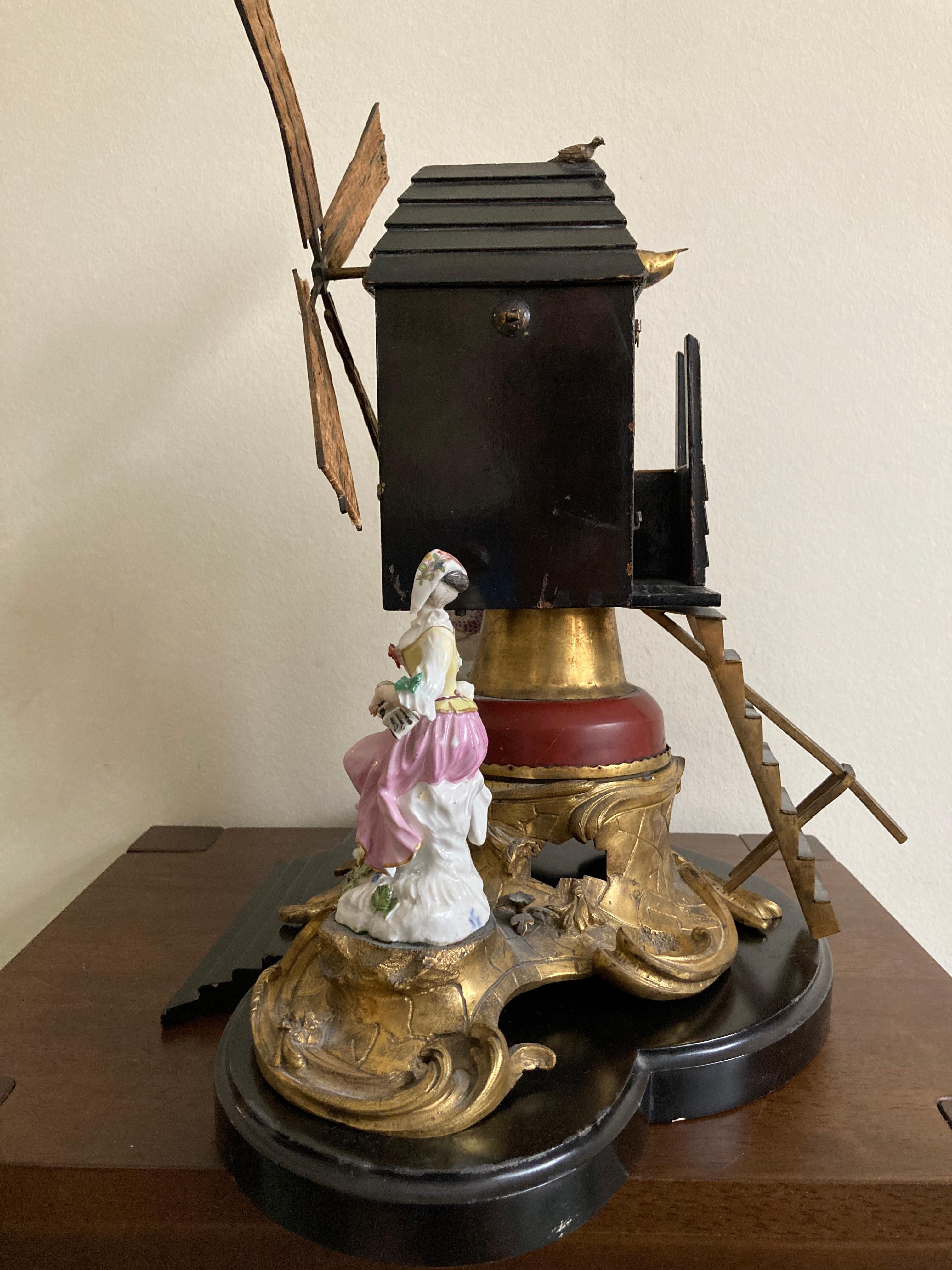 Ormolu Windmill with Meissen Harlequin and Columbine For Sale 1