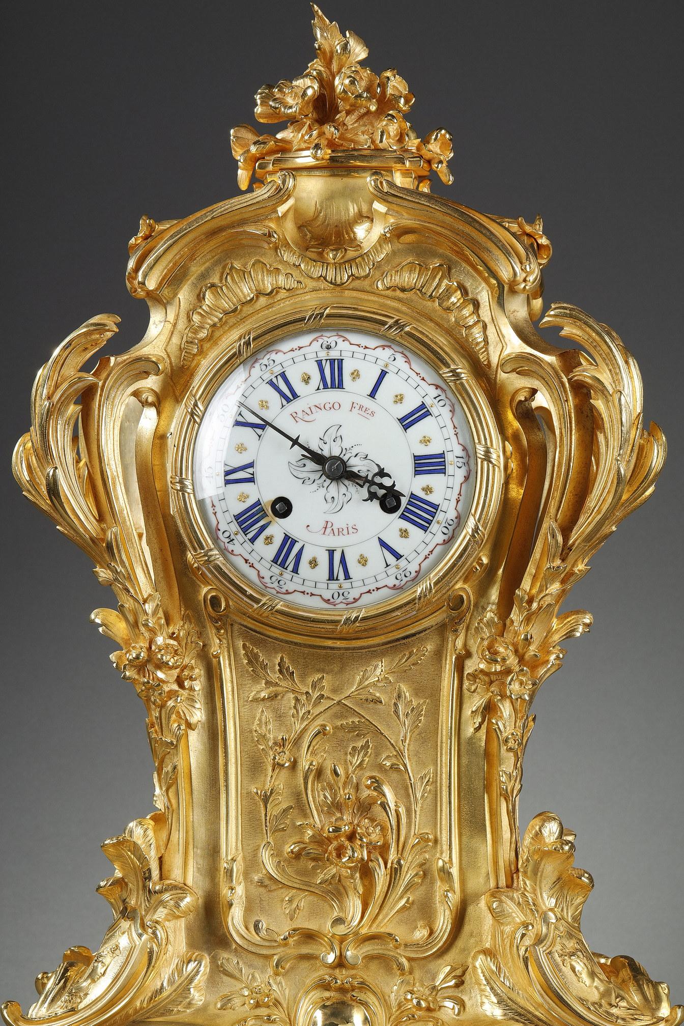 Rococo Ormulu and Chased Bronze Rocaille Clock, Raingo & Frères