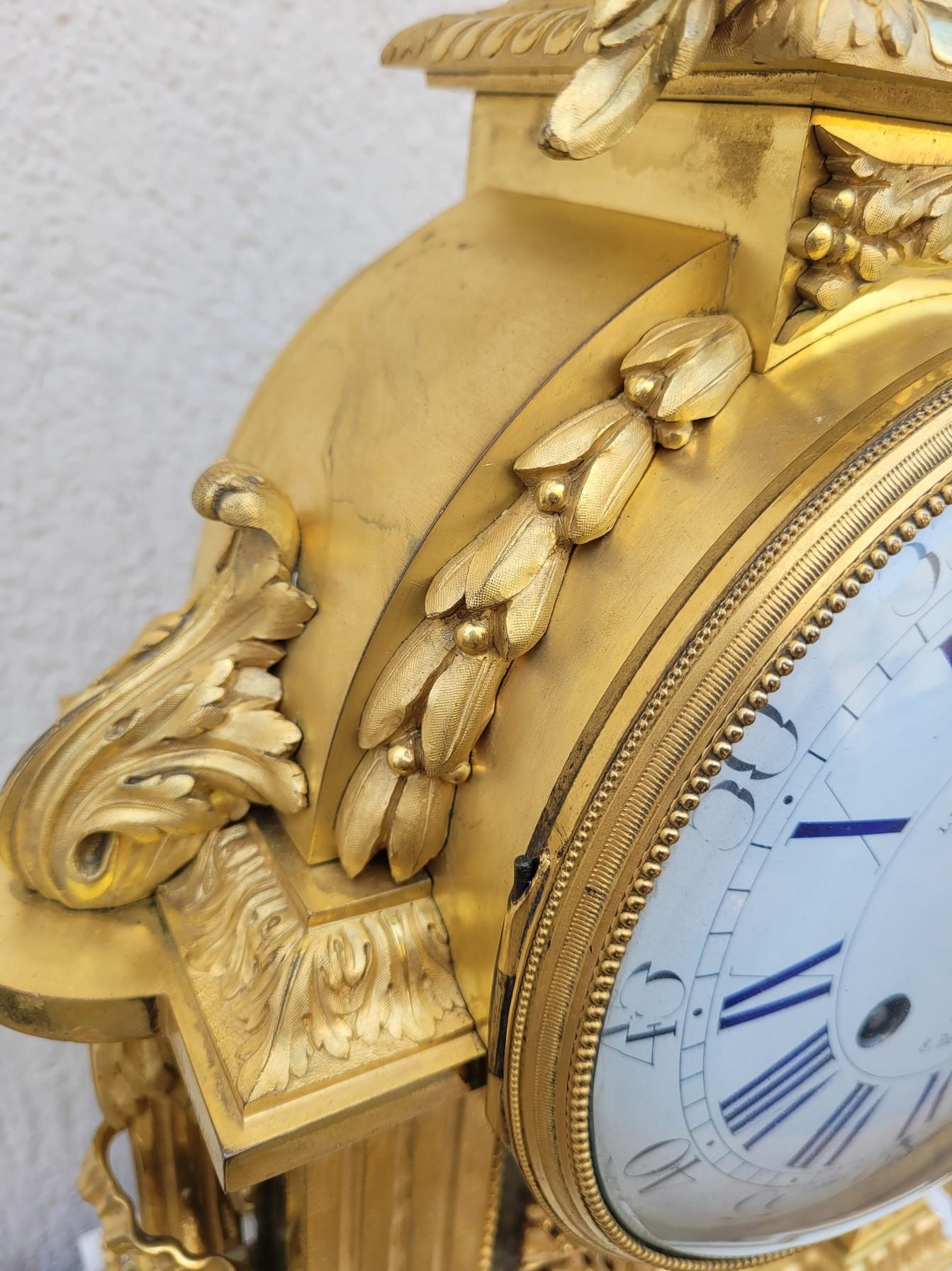 Ormulu Clock with white Marble, Charpentier, Louis XVI style, 19th Century For Sale 6