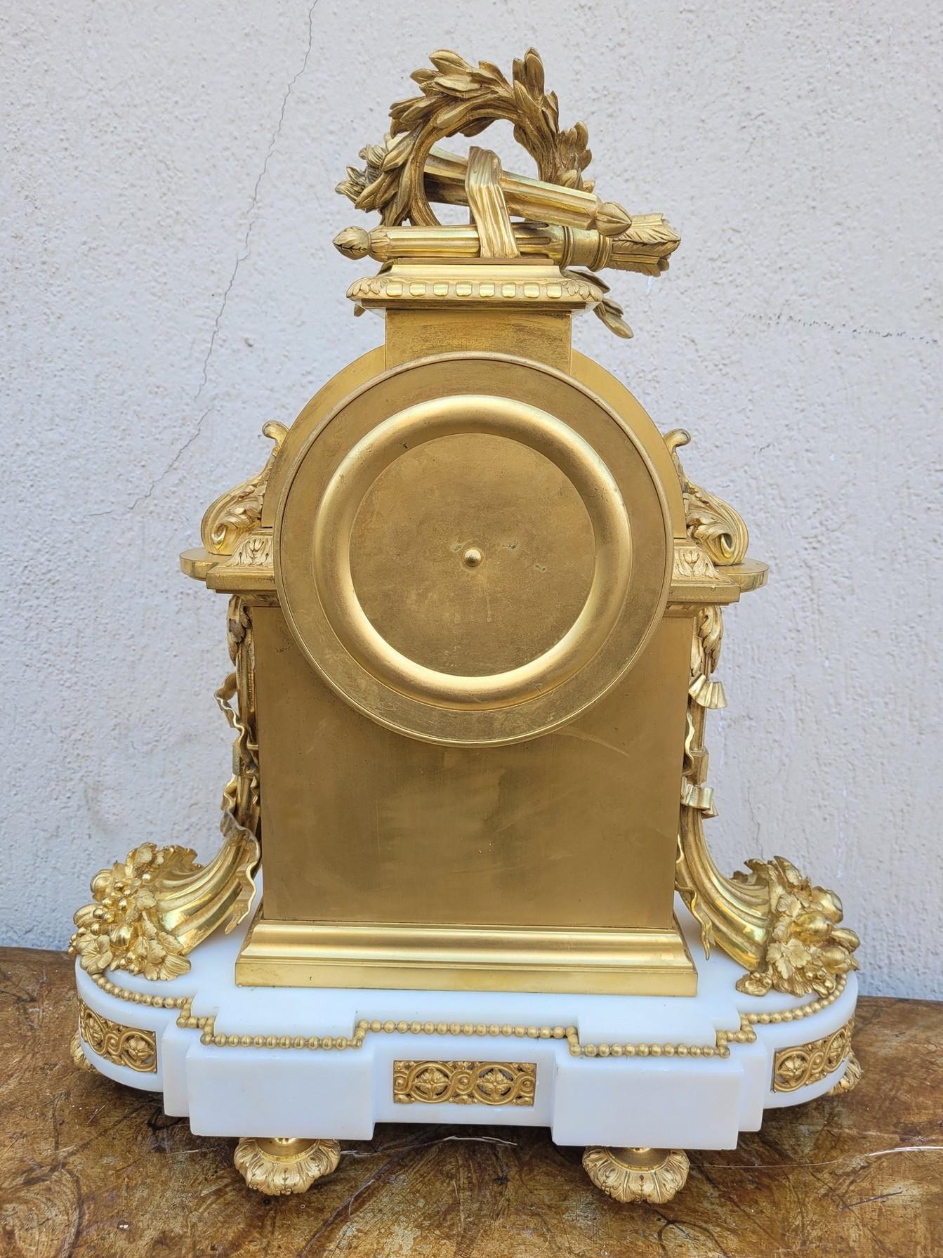 Ormulu Clock with white Marble, Charpentier, Louis XVI style, 19th Century For Sale 8