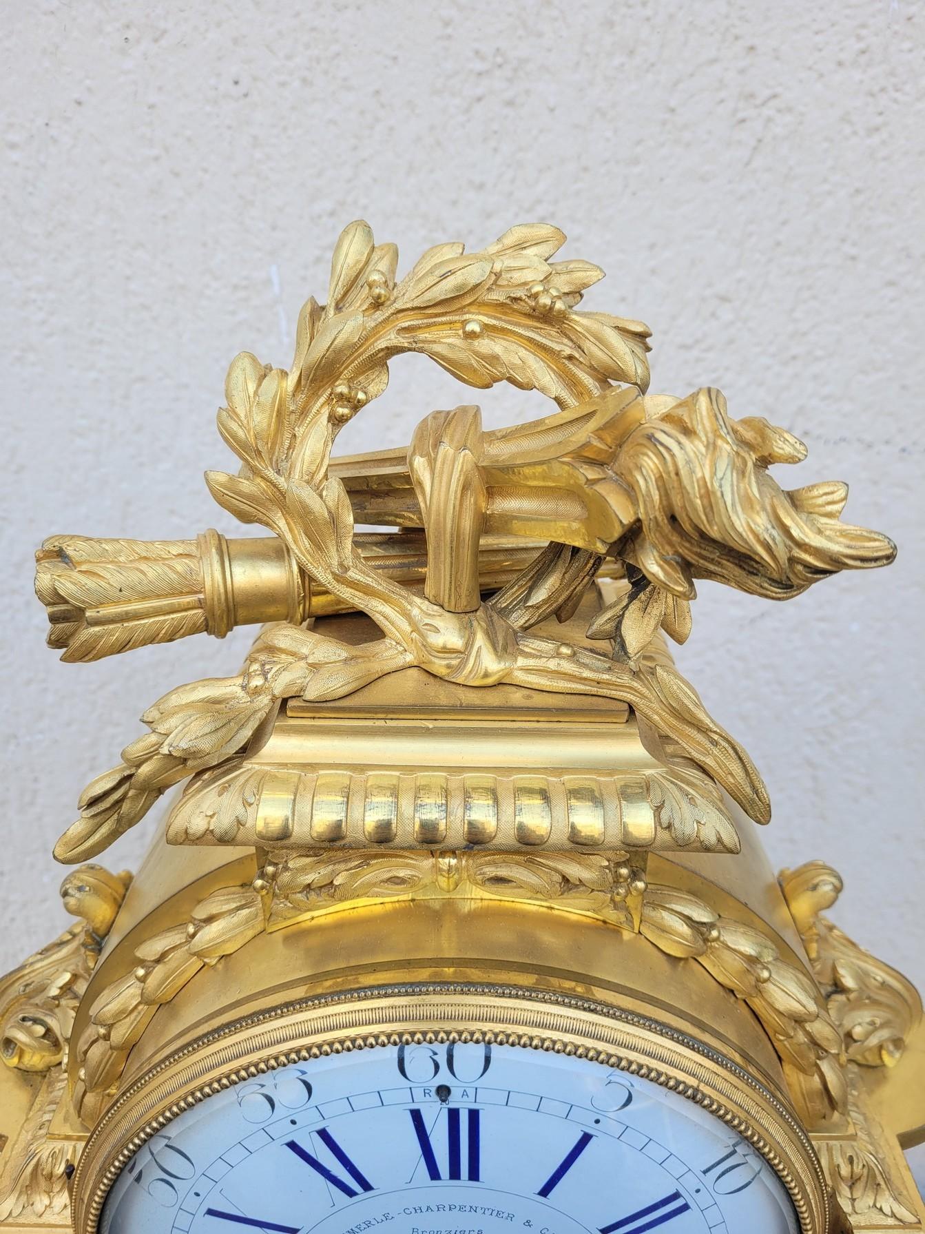 Ormulu Clock with white Marble, Charpentier, Louis XVI style, 19th Century In Good Condition For Sale In MARSEILLE, FR