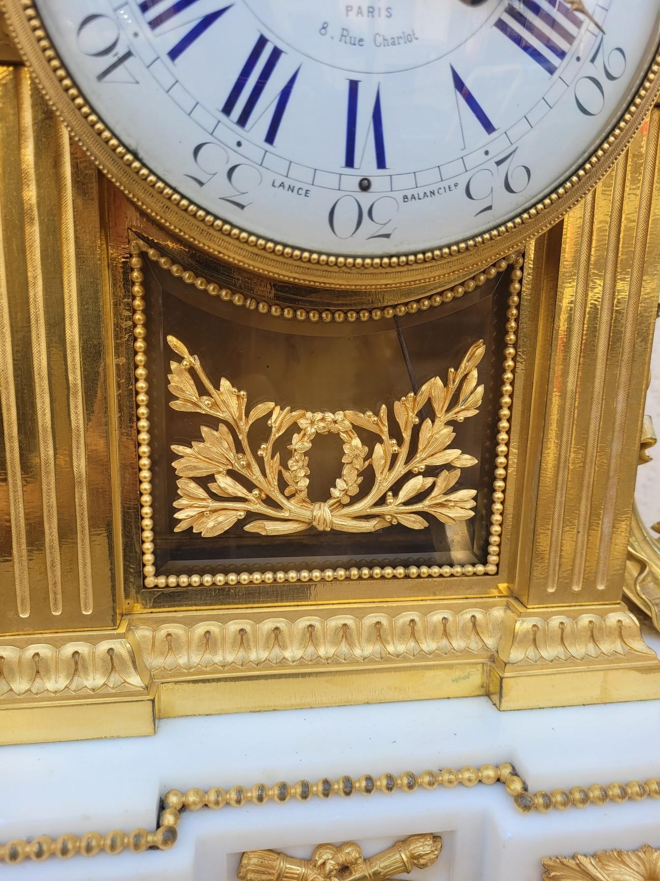 Ormulu Clock with white Marble, Charpentier, Louis XVI style, 19th Century For Sale 1
