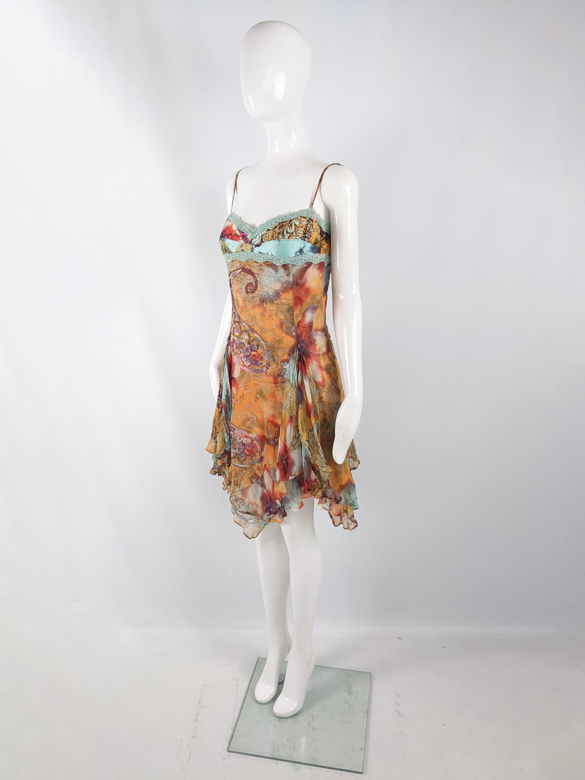 orna farho paris vintage y2k silk chiffon & lace dress