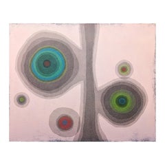 "Tree Spirit #73" Contemporary Pink, Green, & Red Concentric Circle Abstract