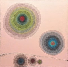 "Tree Spirit #82" Contemporary Pink & Green Toned Concentric Circle Abstract