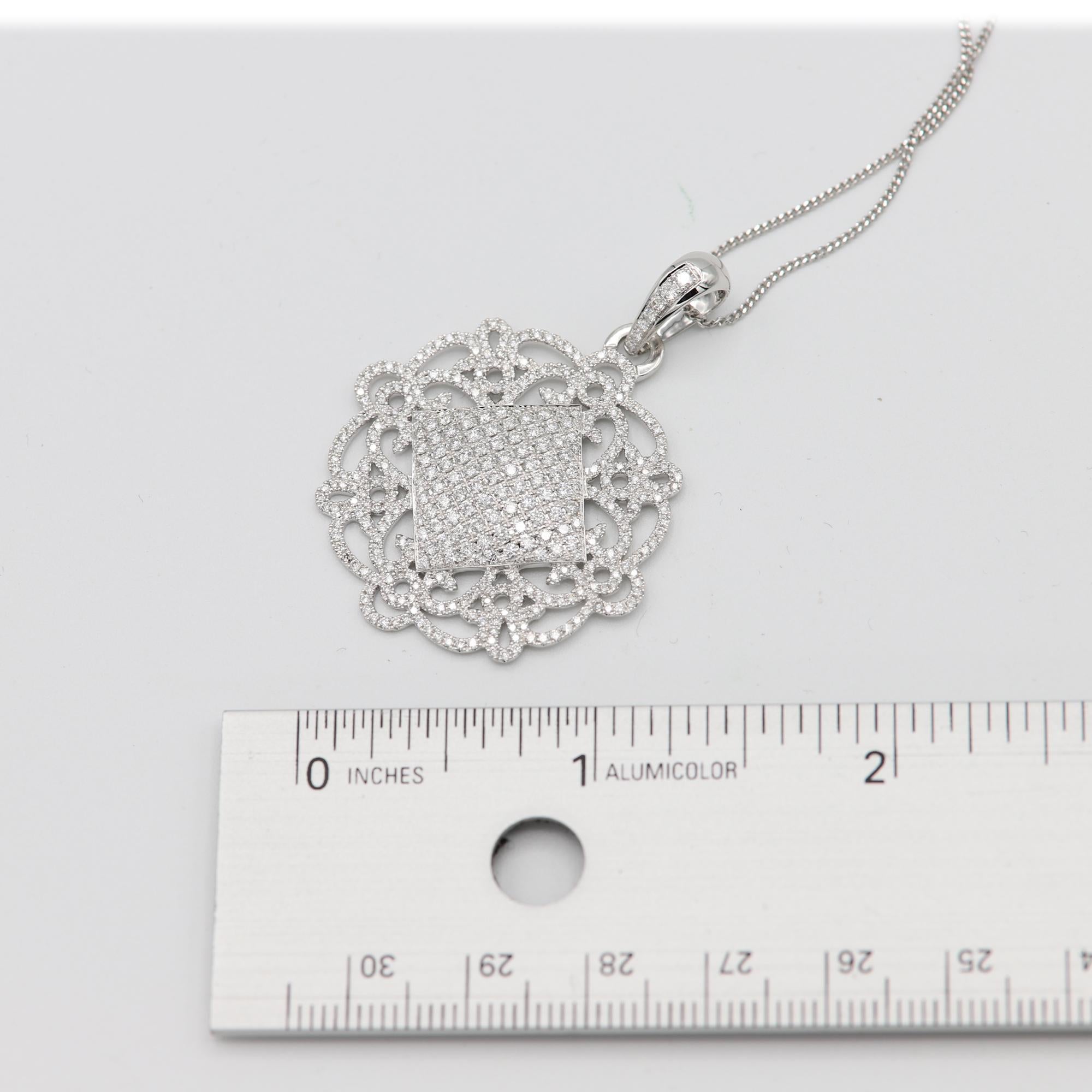 Contemporary Ornament Style Diamond Pendant 18 Karat White Gold For Sale