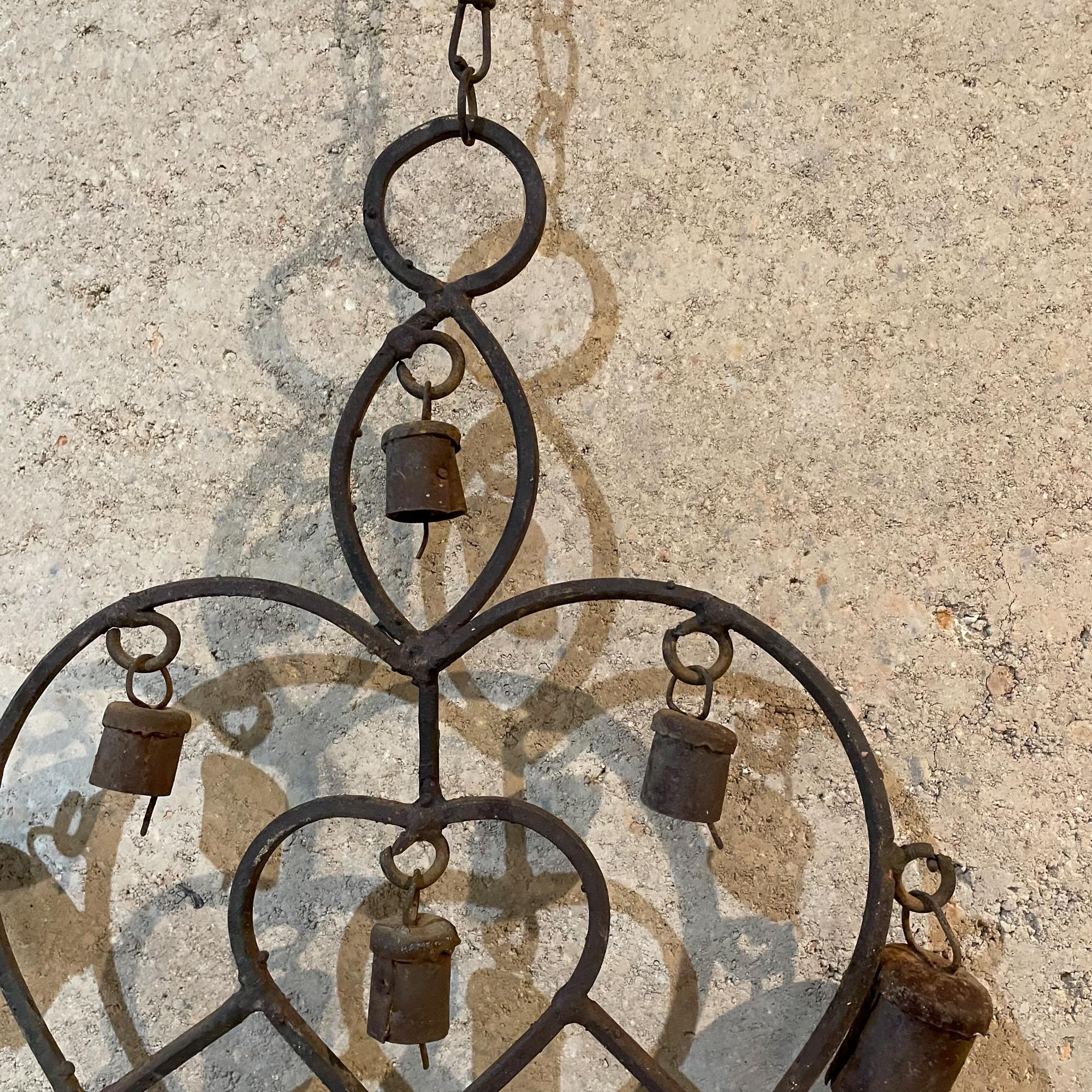 Mexican  Antique Rustic Metal Heart Windchime with Bells Hanging Wall Art Mexico 1970s