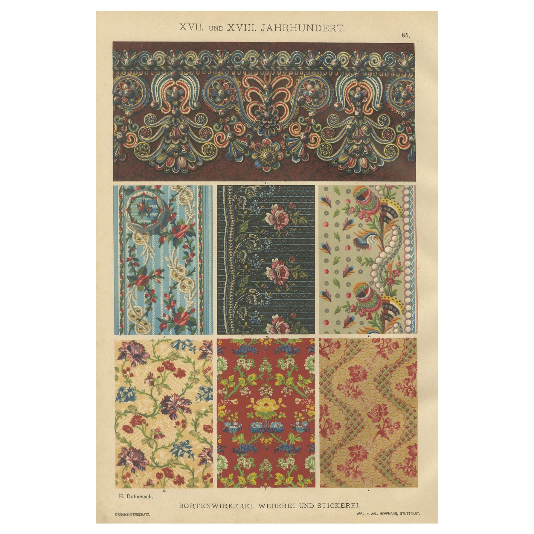 Tessitura e ricamo barocco ornamentale Stampa campione di H. H. Dolmetsch, 1887 in vendita