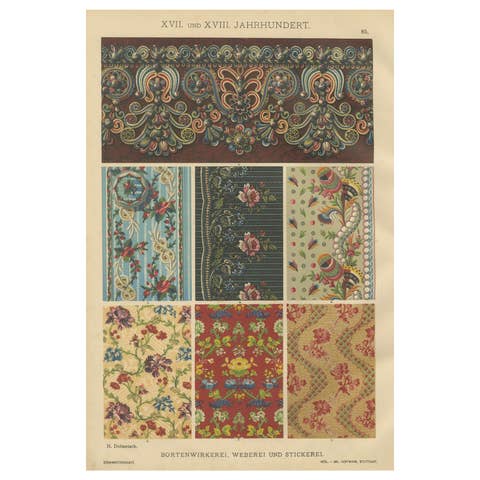Ornamental Baroque Weaving and Embroidery Sample Print by H. Dolmetsch, 1887