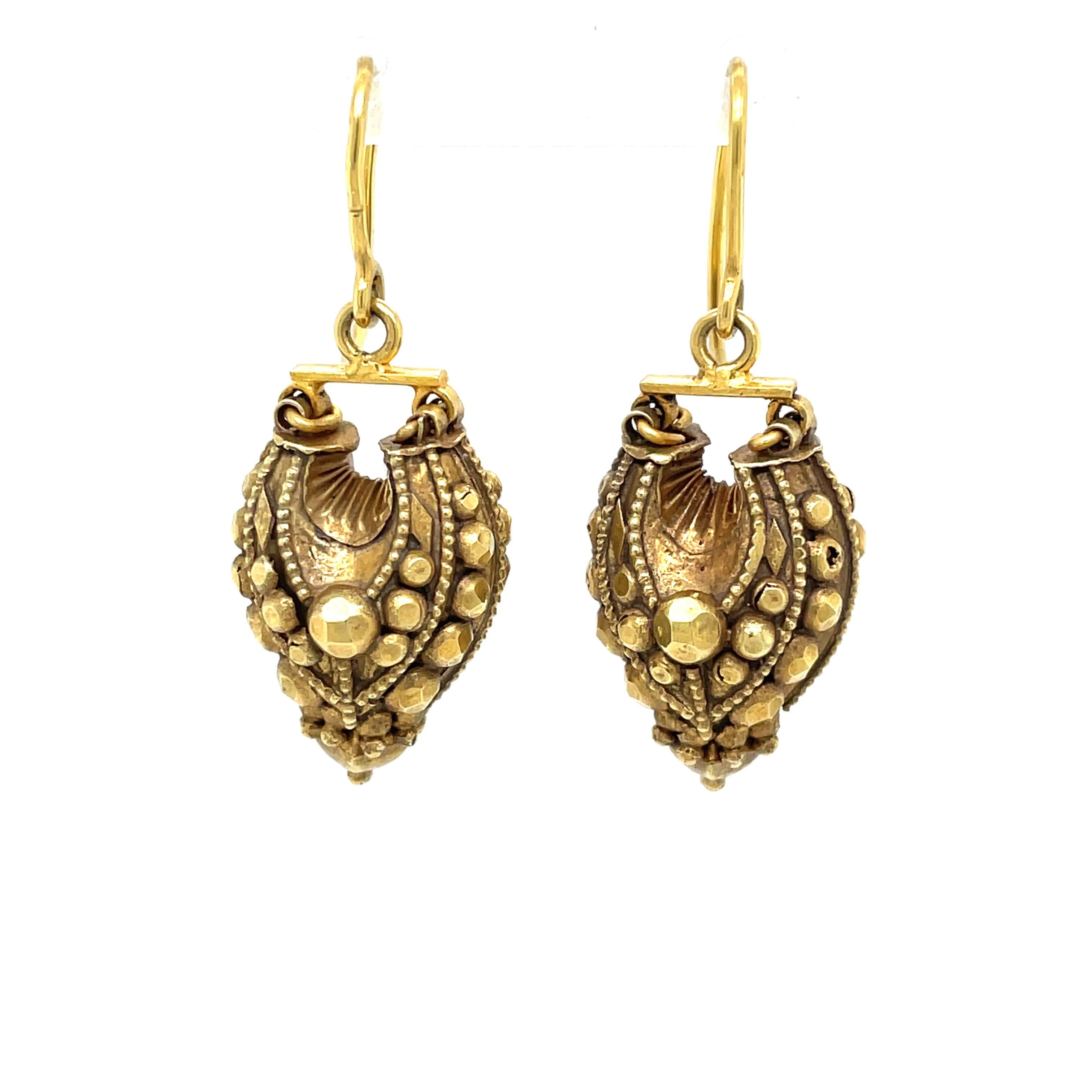 Ornamental Bollywood  Drop Earrings in 14 Karat Yellow Gold For Sale 1
