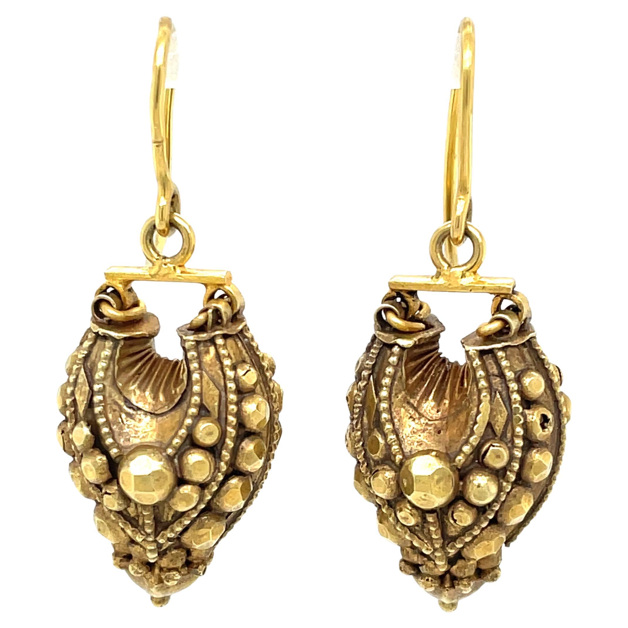 Ornamental Bollywood  Drop Earrings in 14 Karat Yellow Gold For Sale