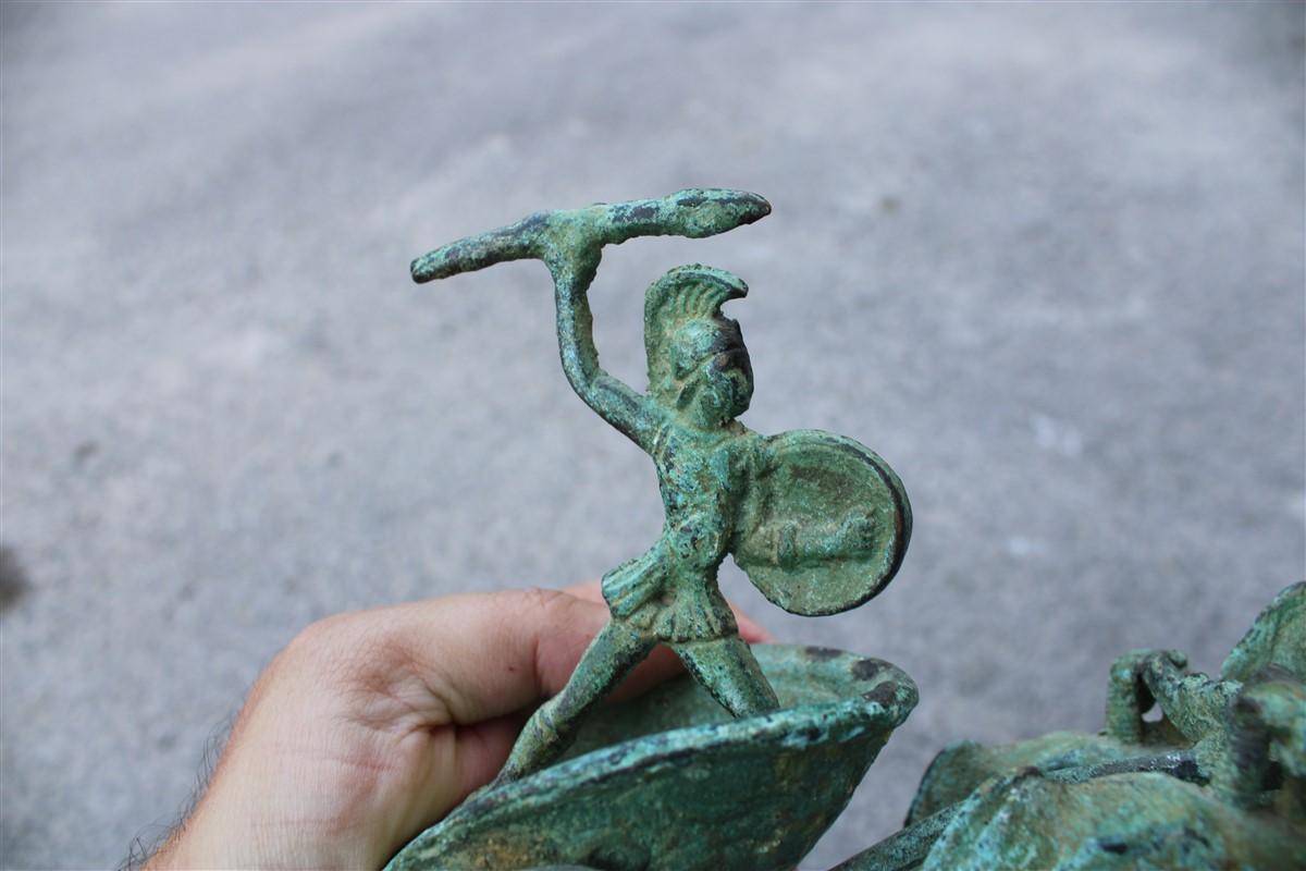 Mid-Century Modern Ornamental Chariot with Roman and Horses in Bronze Excavation 1950s