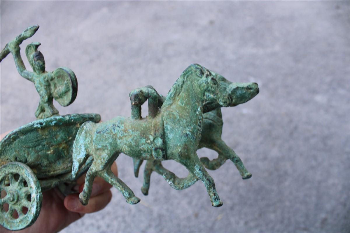 Italian Ornamental Chariot with Roman and Horses in Bronze Excavation 1950s