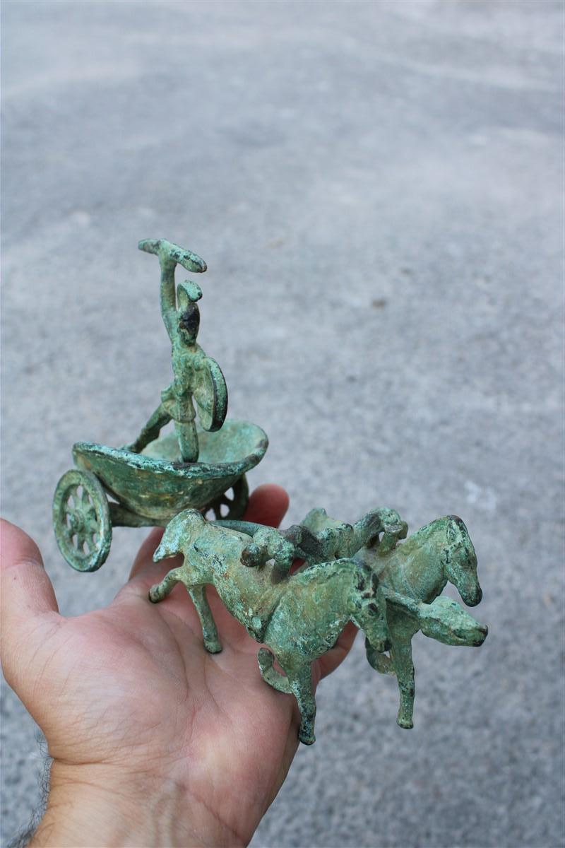 Ornamental Chariot with Roman and Horses in Bronze Excavation 1950s In Good Condition In Palermo, Sicily