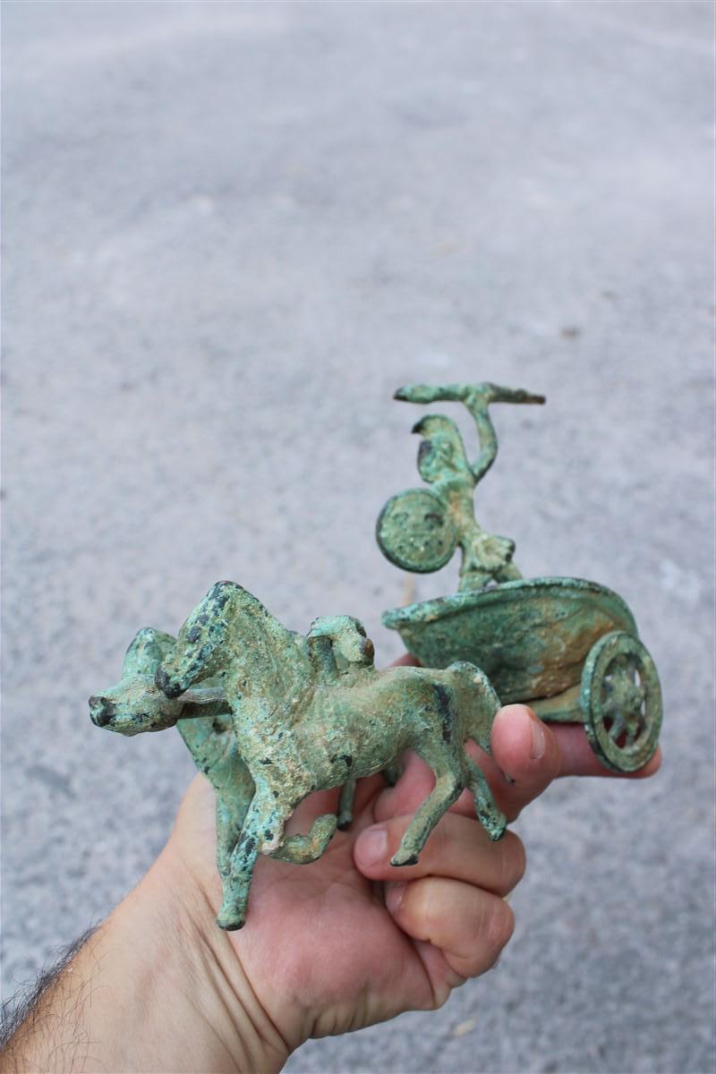 Mid-20th Century Ornamental Chariot with Roman and Horses in Bronze Excavation 1950s