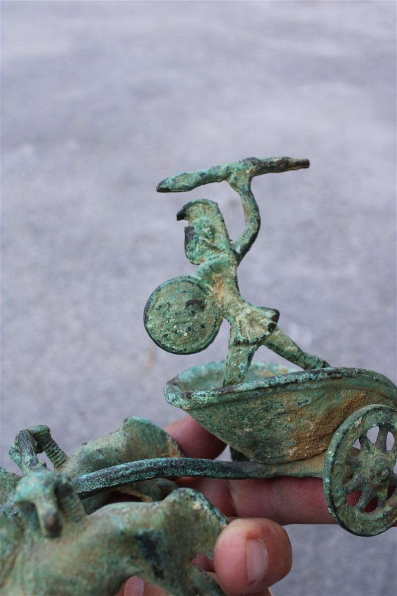 Ornamental Chariot with Roman and Horses in Bronze Excavation 1950s 1
