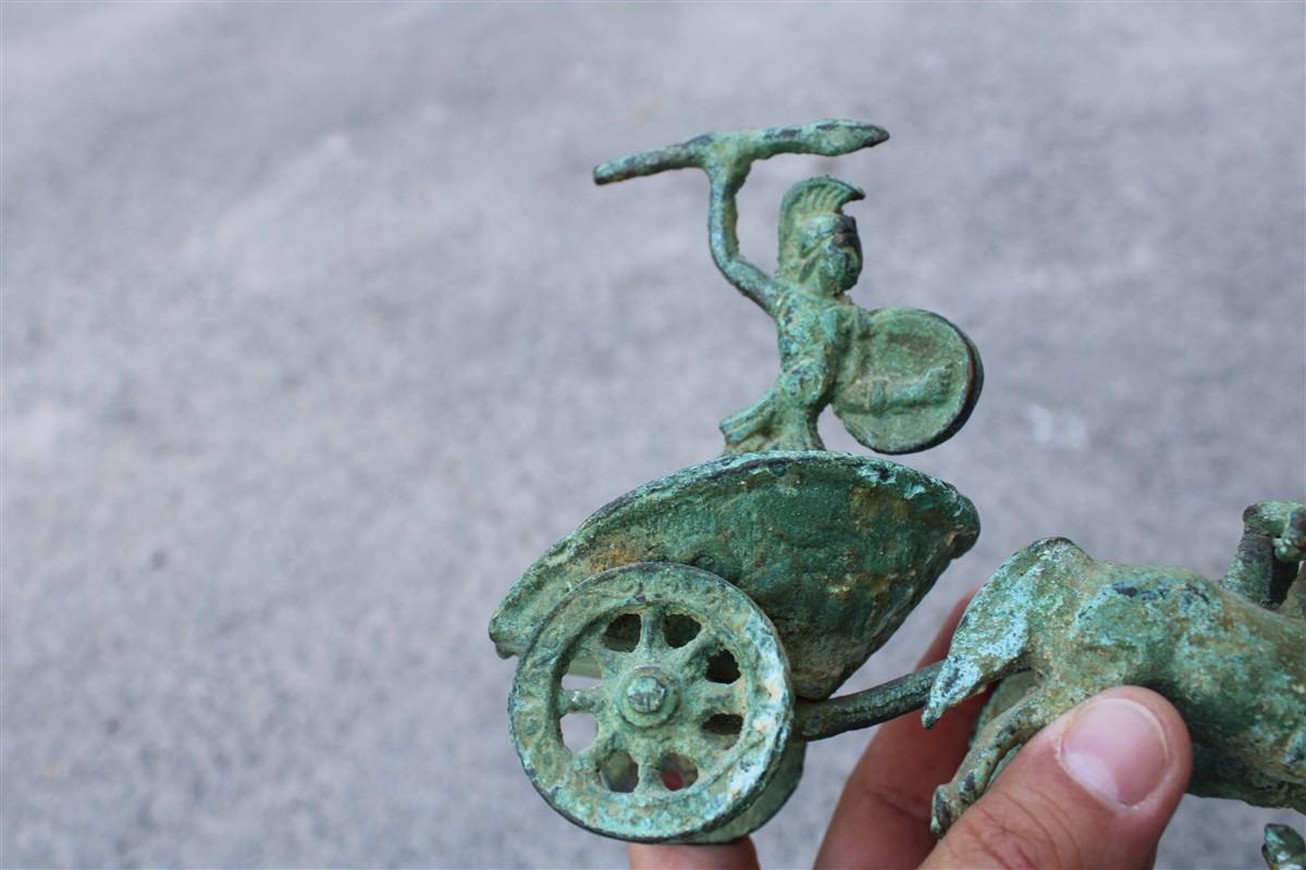 Ornamental Chariot with Roman and Horses in Bronze Excavation 1950s 2