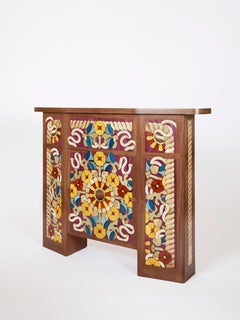 Ornamental Contemporary French Console in Wood Marquetry