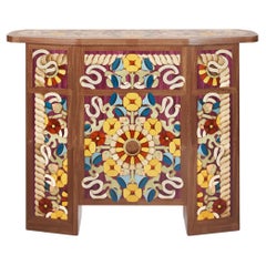 Ornamental Contemporary French Console in Wood Marquetry