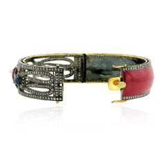 Ornamental Design Bangle with Ruby Sapphire & Pave Diamonds in 18k Gold & Silver