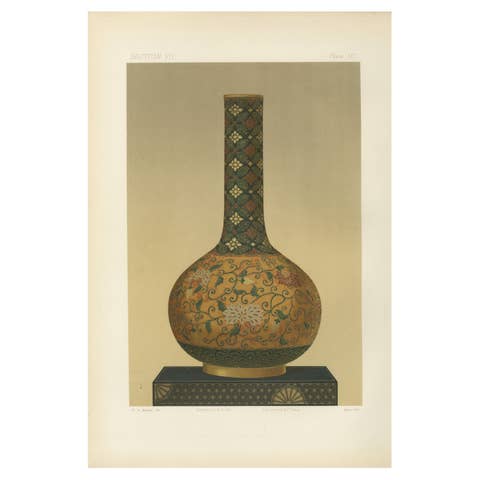 Ornamental Elegance – Floral Motif Long-Neck Vase, from Audsley’s Art, 1884