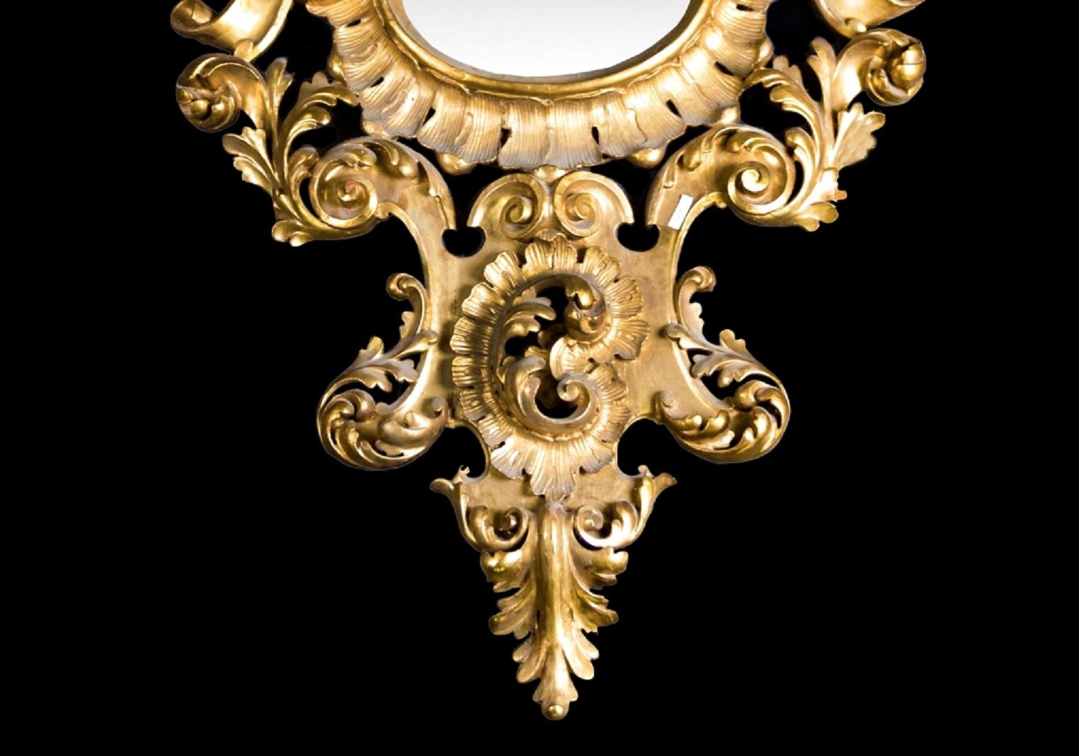 European Ornamental Mirror, Gilded Wood, 19th Century