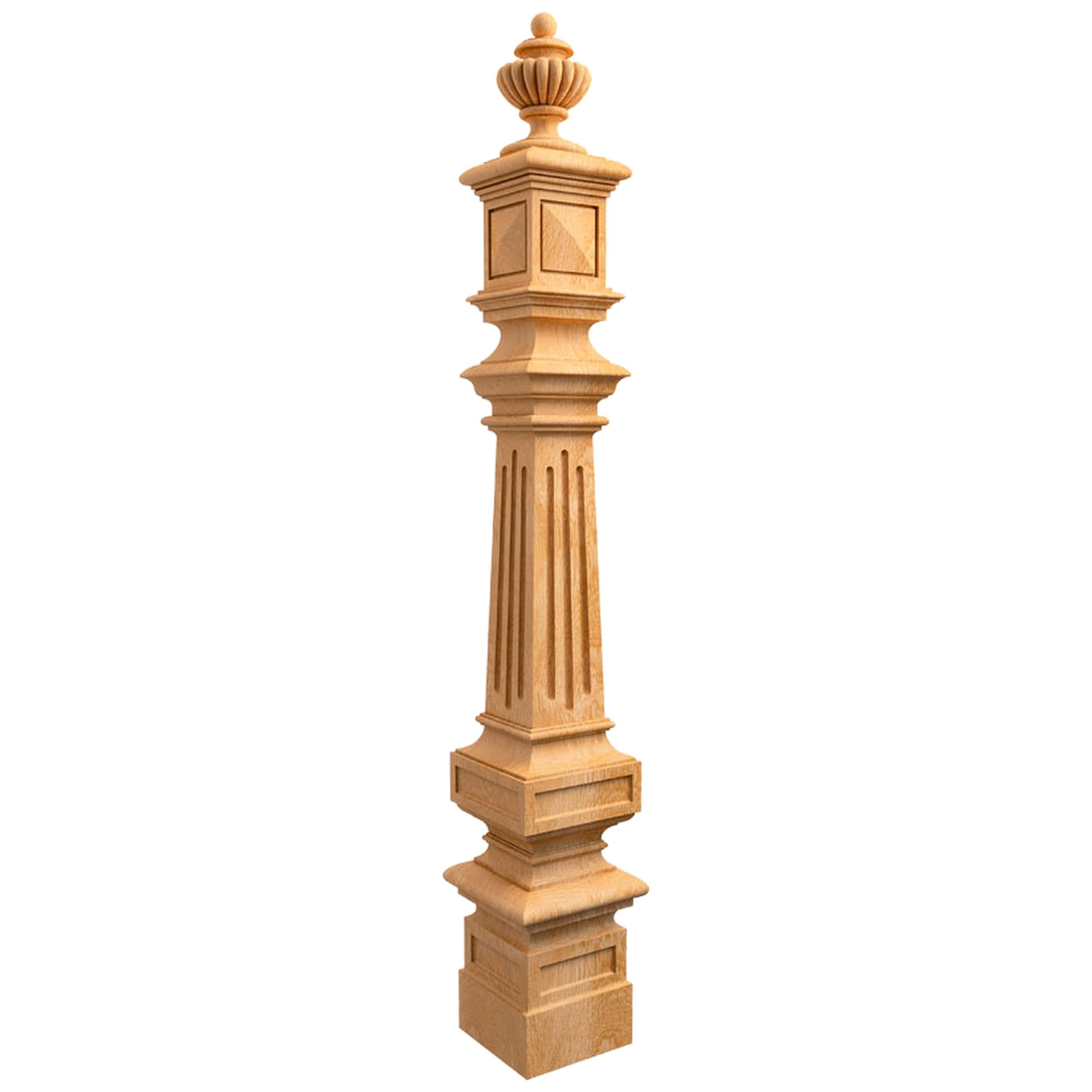 Renaissance style Ornamental Newel Design Quality Post, Oak Wooden Stair Parts For Sale